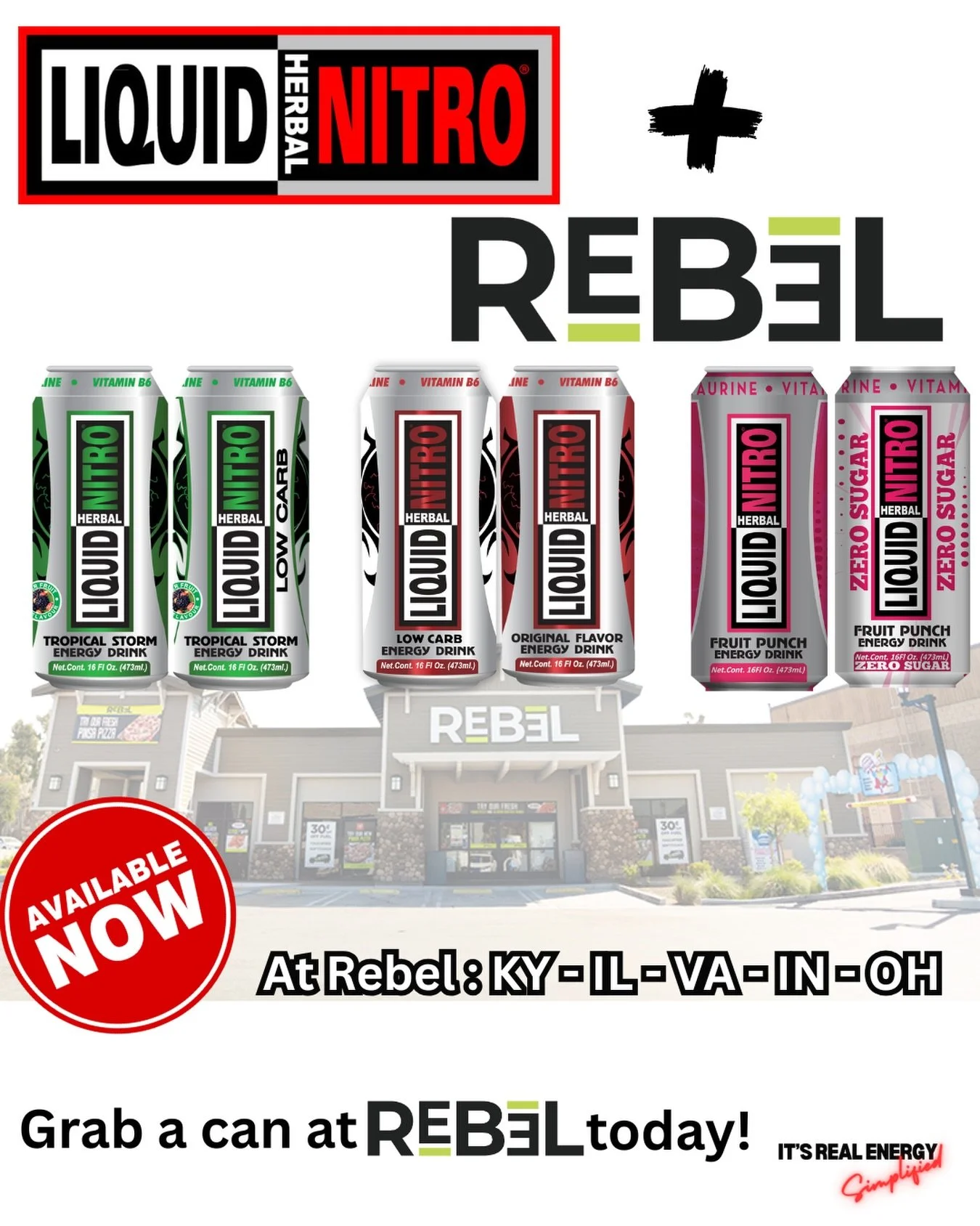 Liquid Nitro is officially stocked at Rebel Convenience Stores across
KY &bull; IL &bull; VA &bull; IN &bull; OH

Next time you fuel up&hellip; grab a Nitro.
Clean energy. No crash.

👉 Available now at Rebel Stores
.
.
.
.

#LiquidNitro #Rebel #Ener