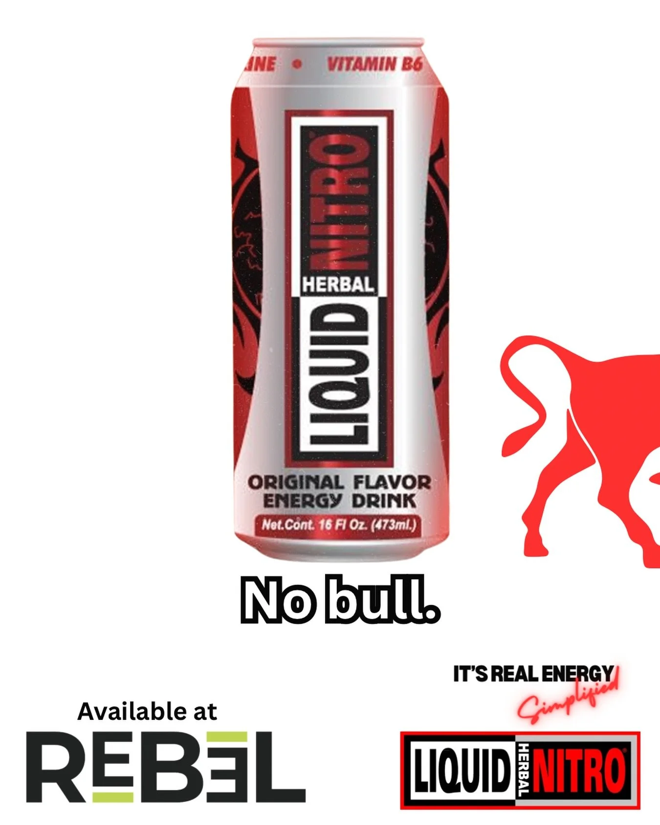 Some drinks bring the bull. 
We bring the charge. ⚡

Liquid Nitro Herbal = smooth energy, zero nonsense. 💥

Now available at Rebel.
Because real energy shouldn&rsquo;t come with drama.

No bull. Ever. 🚫

It&rsquo;s real energy. Simplified. 

#Liqui