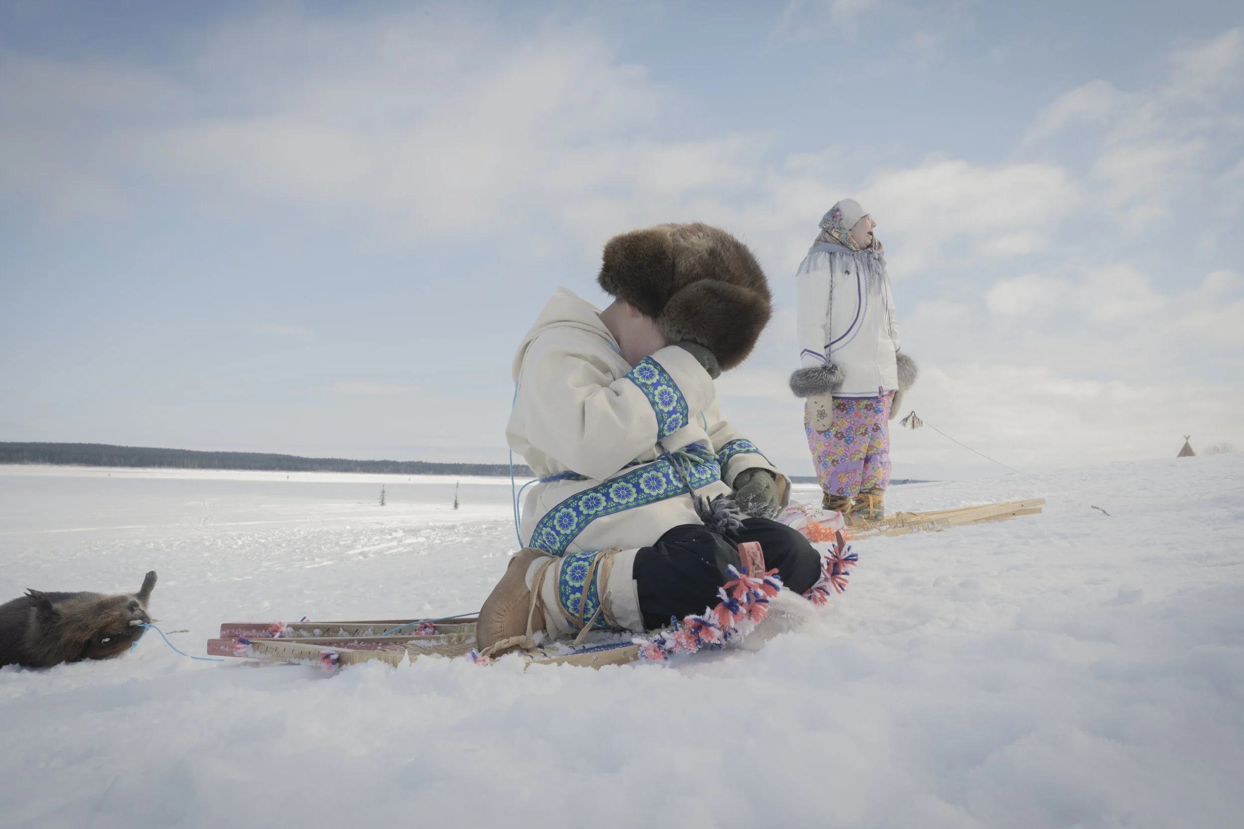 A boy's frustration during the first snowshoe walk ceremony.
