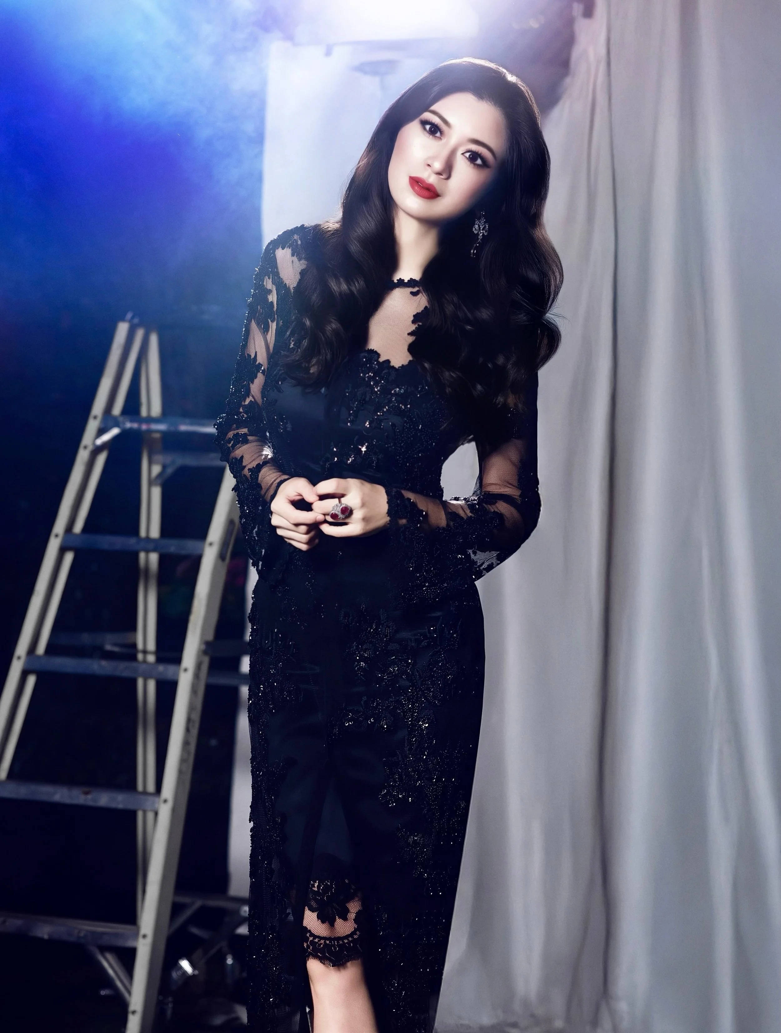 Rebecca Wang, executive film producer, backstage at a Hollywood event.