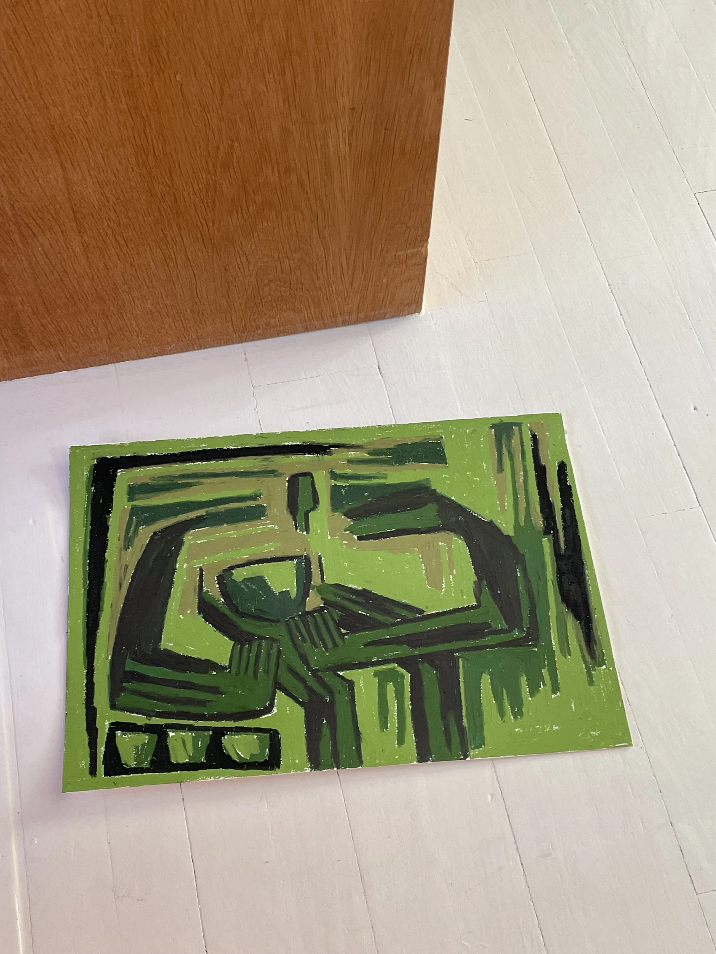 'Samler efterårets grøn'
Oliepastel på papir
A3
2000 DKK