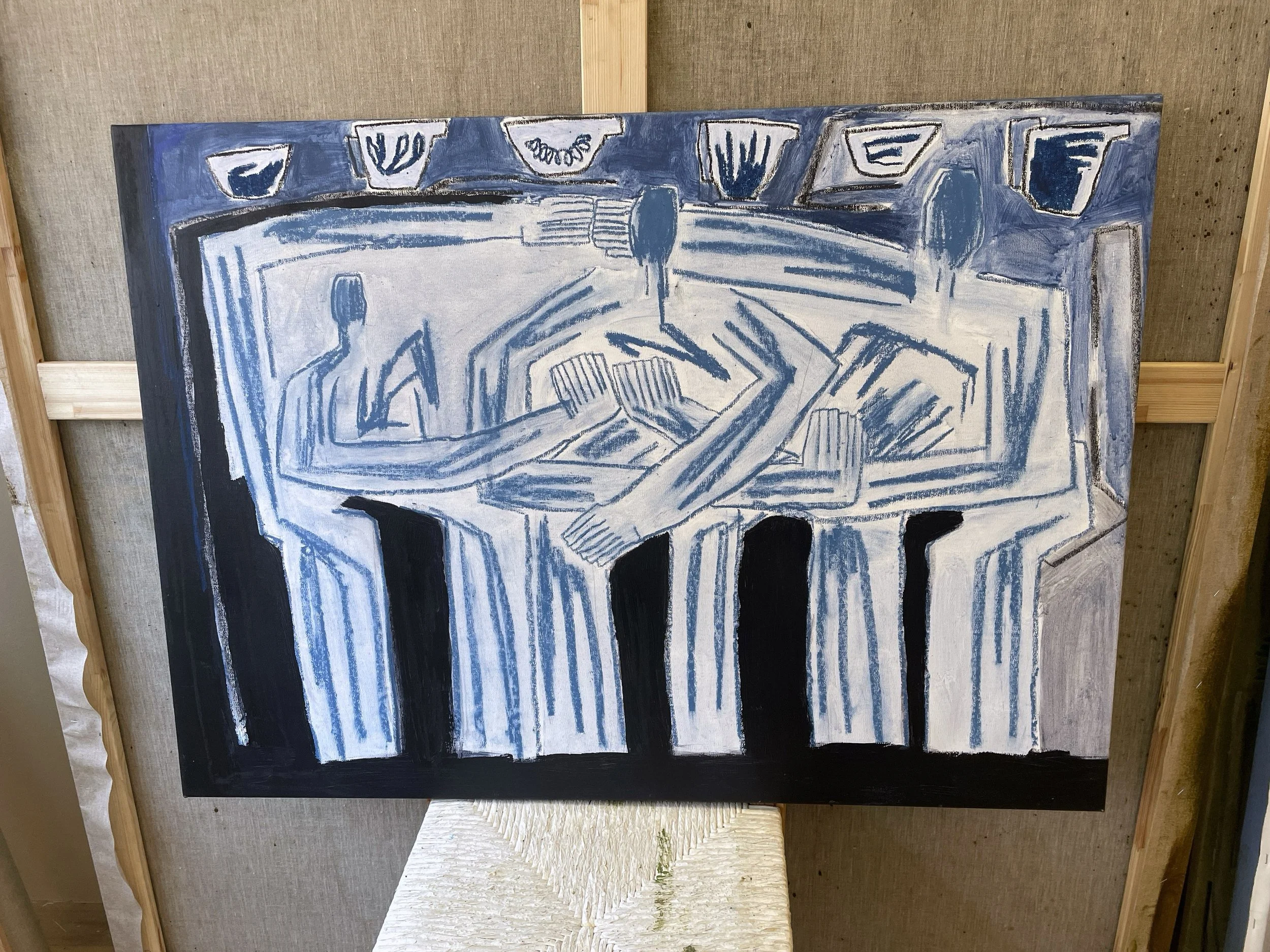'Sammen om det' 
Oliepastel og akryl på lærred.
95 x 68 cm.
9.500 DKK

