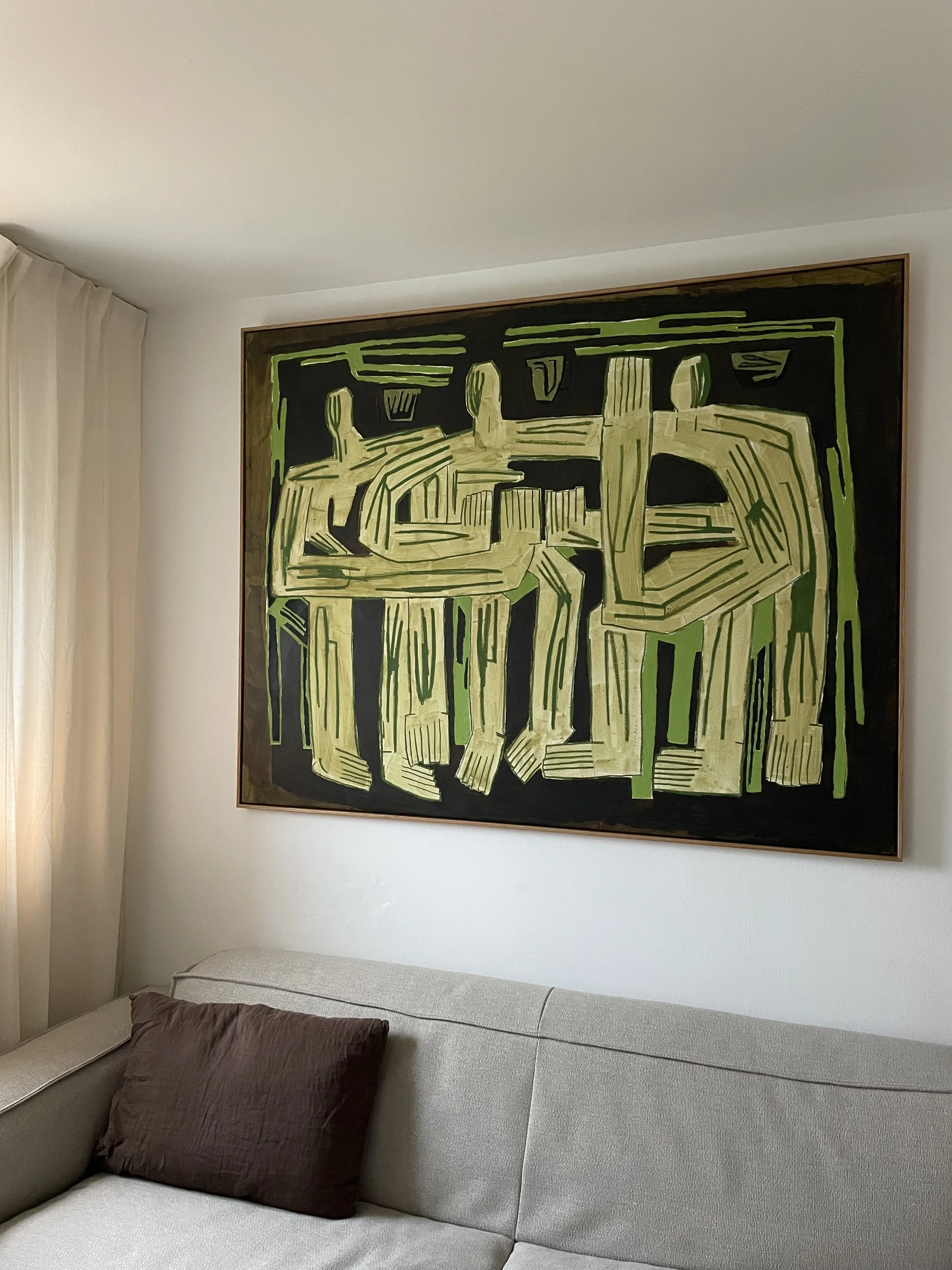 ‘Sammen i septembers grøn' 
Akryl og oliepastel på lærred, i ramme af olieret egetræ.
138 x 176 cm
28.000 DKK