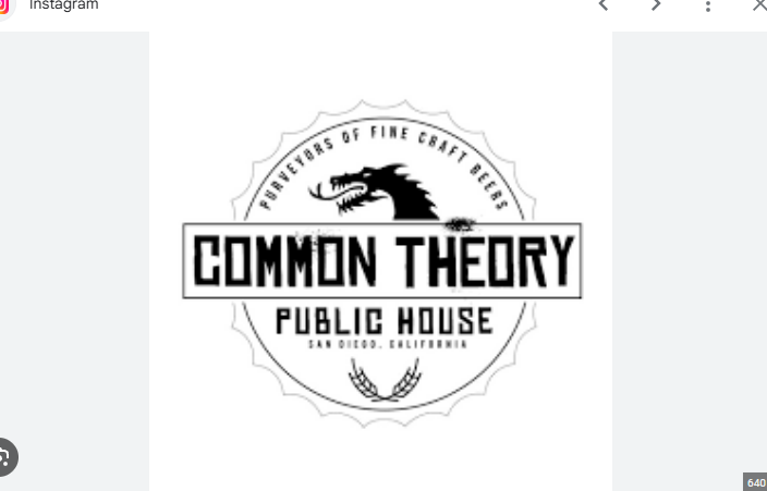 Logo for Common Theory Public House, featuring a dragon icon and text indicating it's a brewery and pub in San Diego, California.