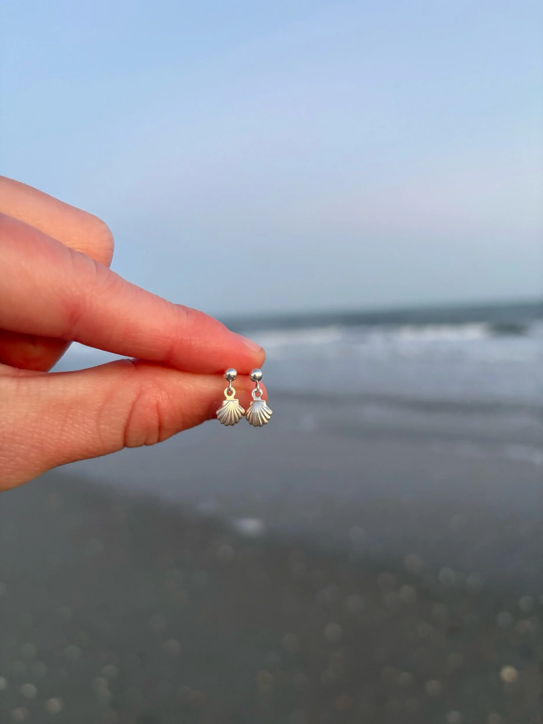 sterling silver seashell studs