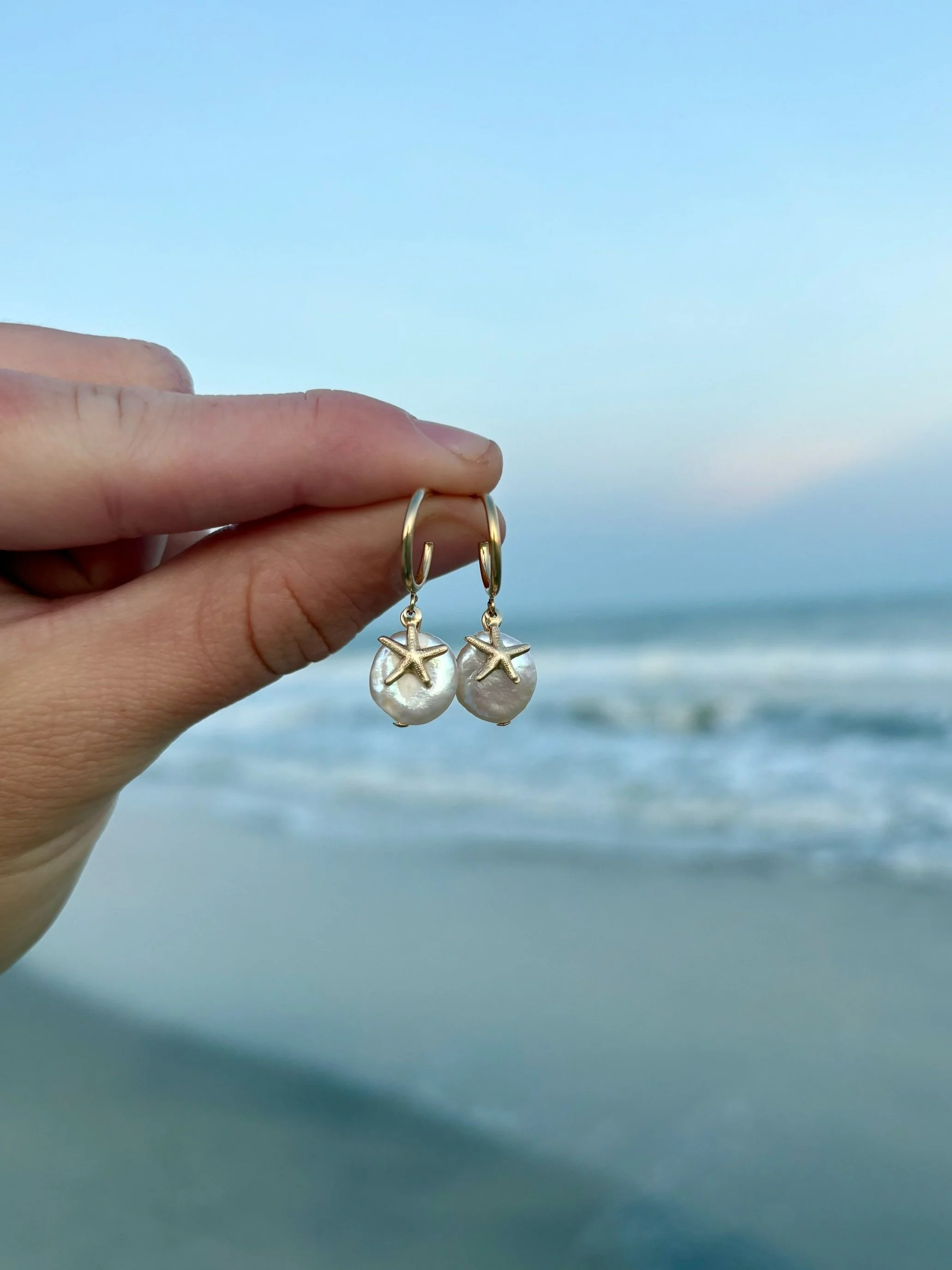 starfish & mother of pearl hoops