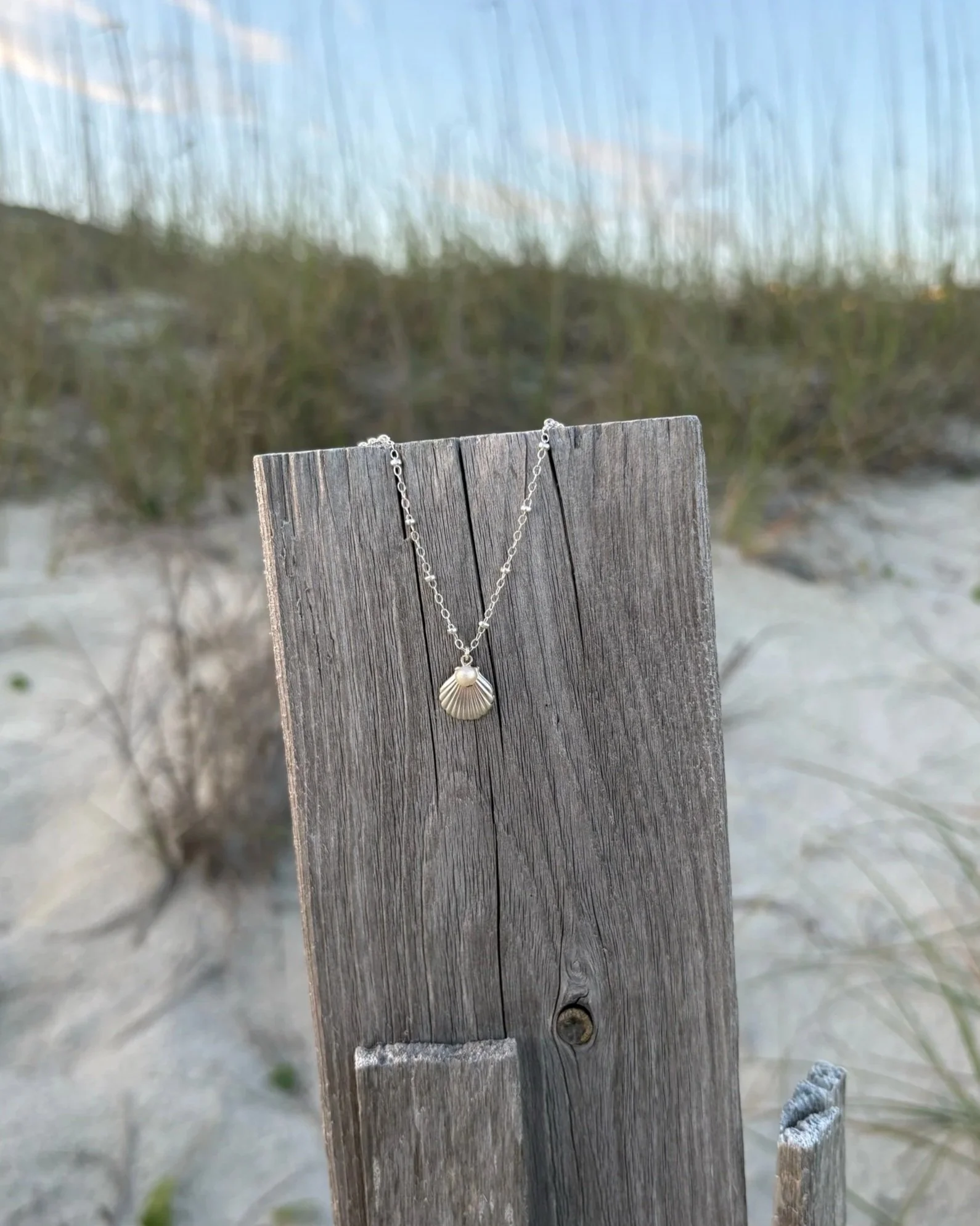 sterling silver shell & pearl charm necklace
