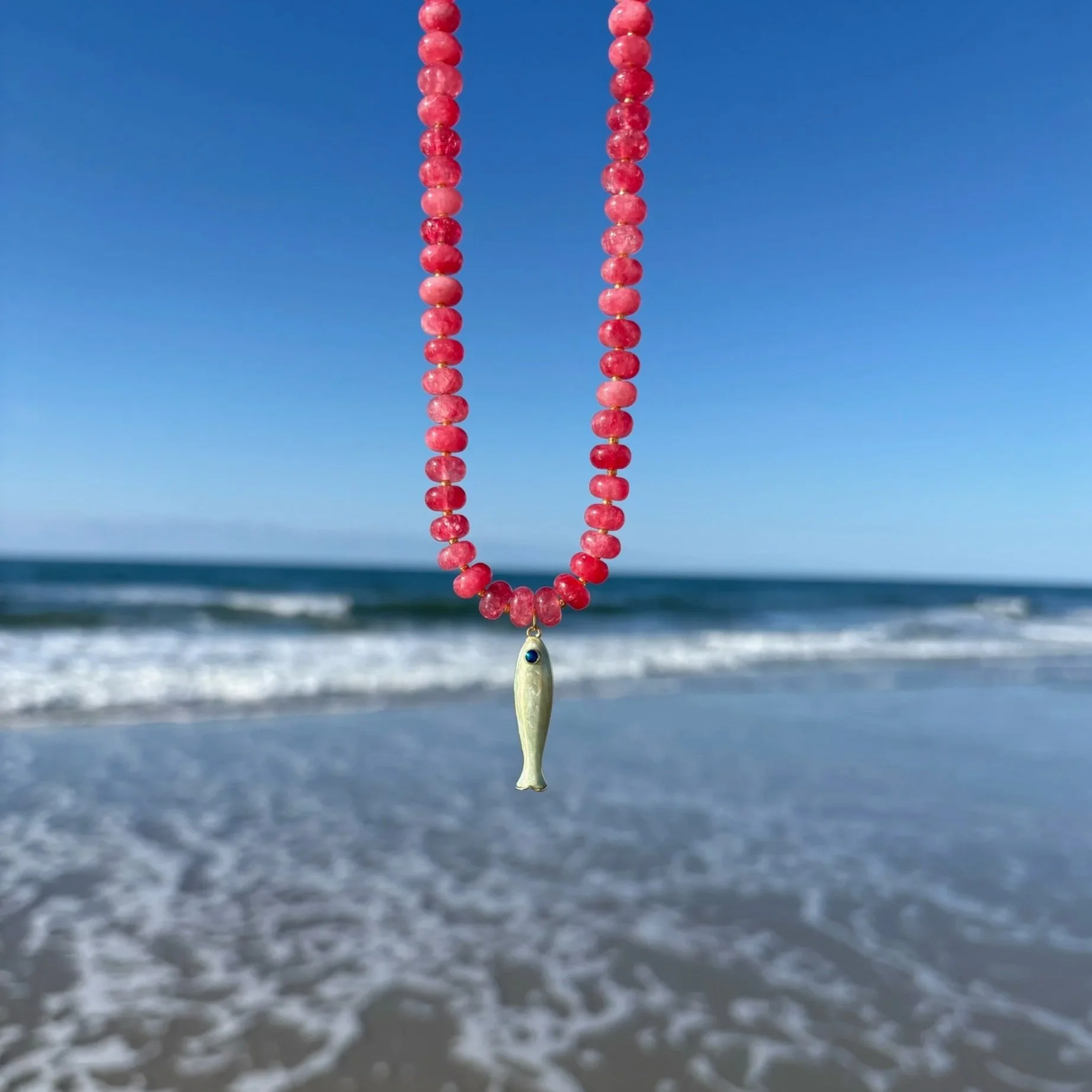 pink tourmaline fish necklace