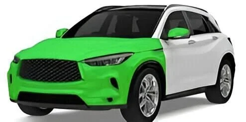 Green and white compact SUV with black grille and tinted windows