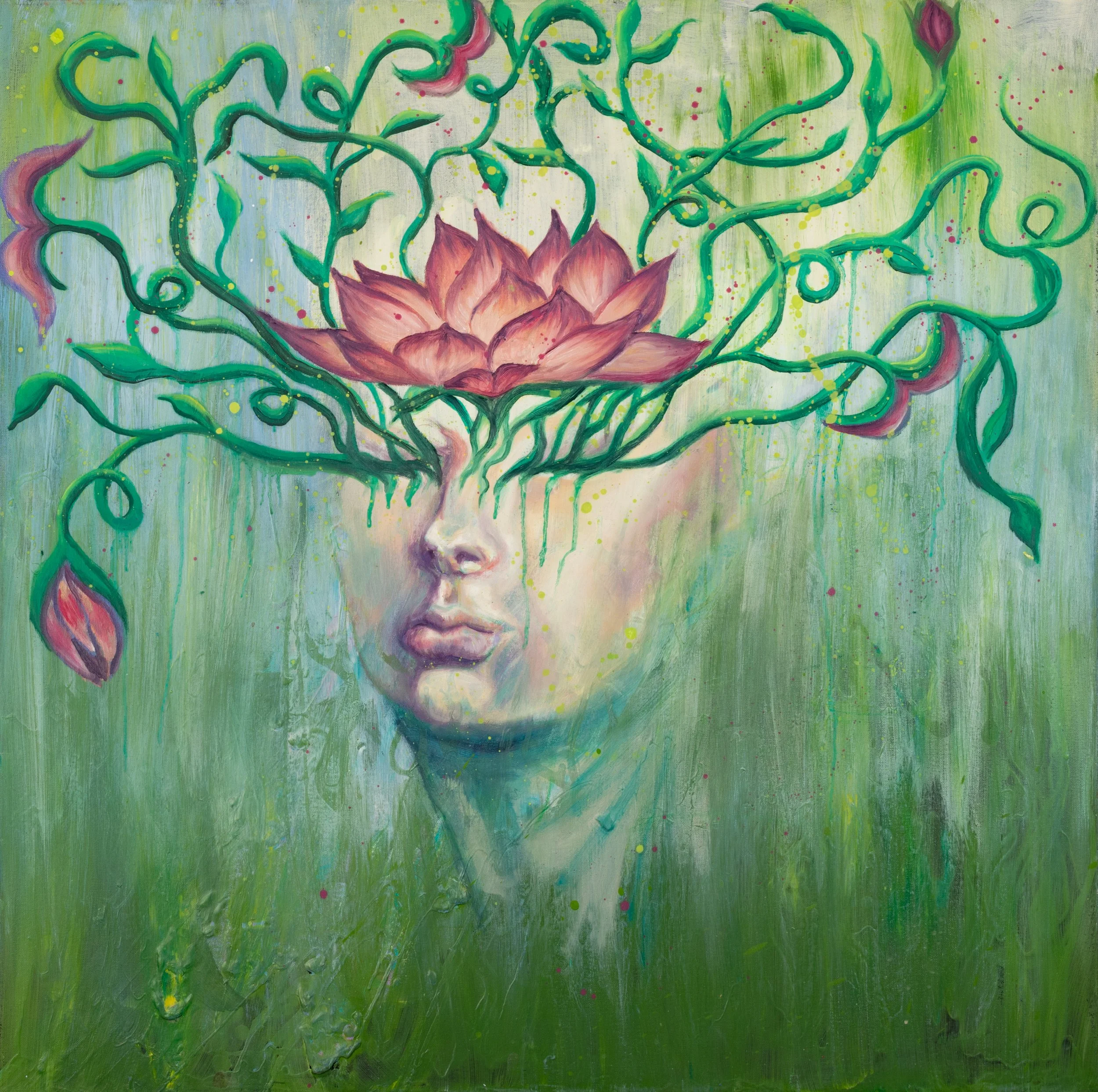Blossoming Intuition, 100x100cm, acrylic on canvas, 2018, £1770