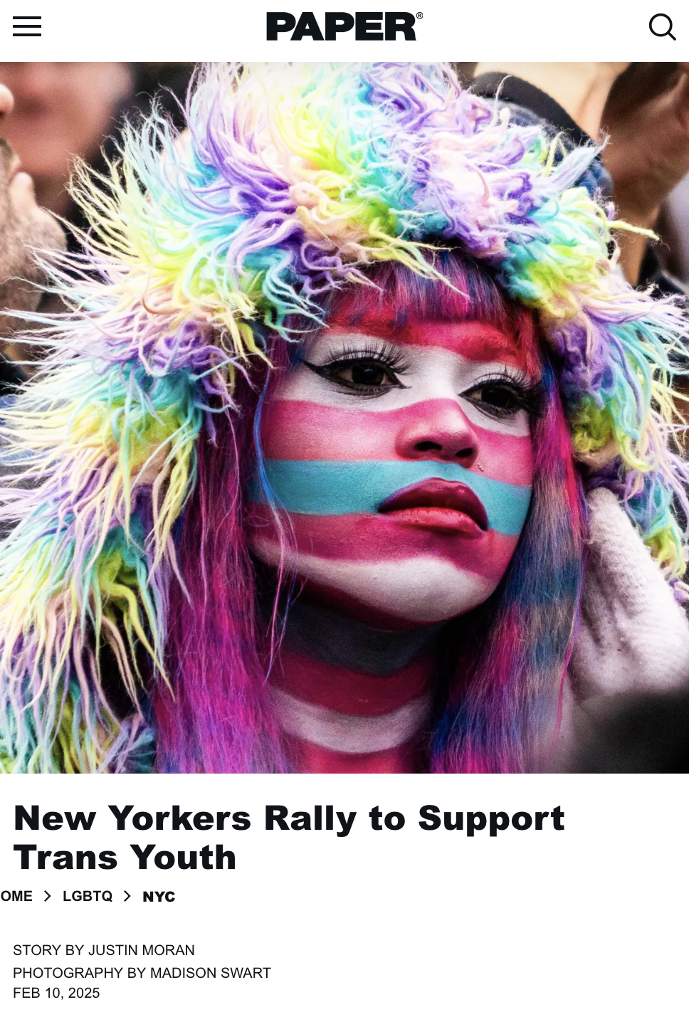 PAPER MAGAZINE - New Yorkers Rally to Support Trans Youth