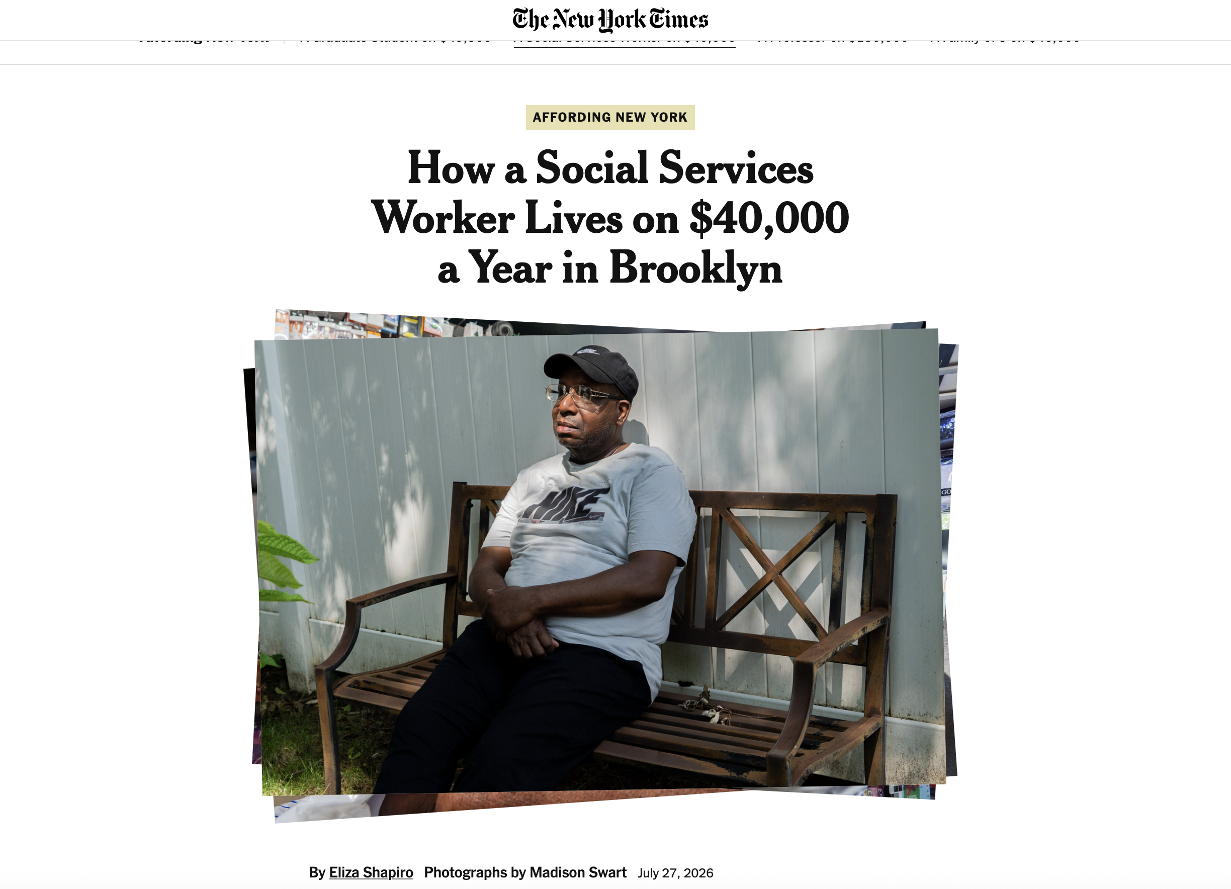 THE NEW YORK TIMES - How A Social Services Worker Lives on $40,000 a Year in Brooklyn