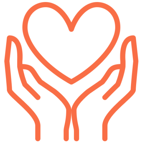 Outline of two hands holding a heart.