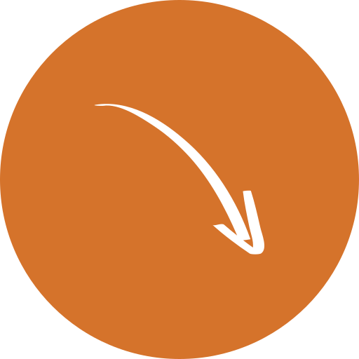 Orange circular background with a white arrow pointing downward and slightly to the right.
