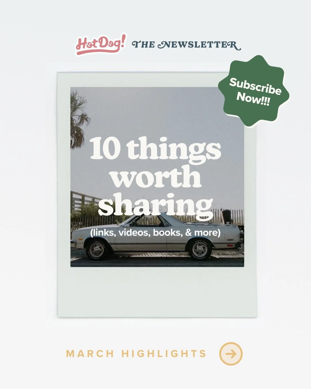 Subscribe to our newsletter for a monthly roundup of &ldquo;10 things worth sharing&rdquo; ✉️

Sometimes silly, sometimes sentimental, always packed with fun links to click on, including: book recs, videos to share, inspirational quotes, and hot take