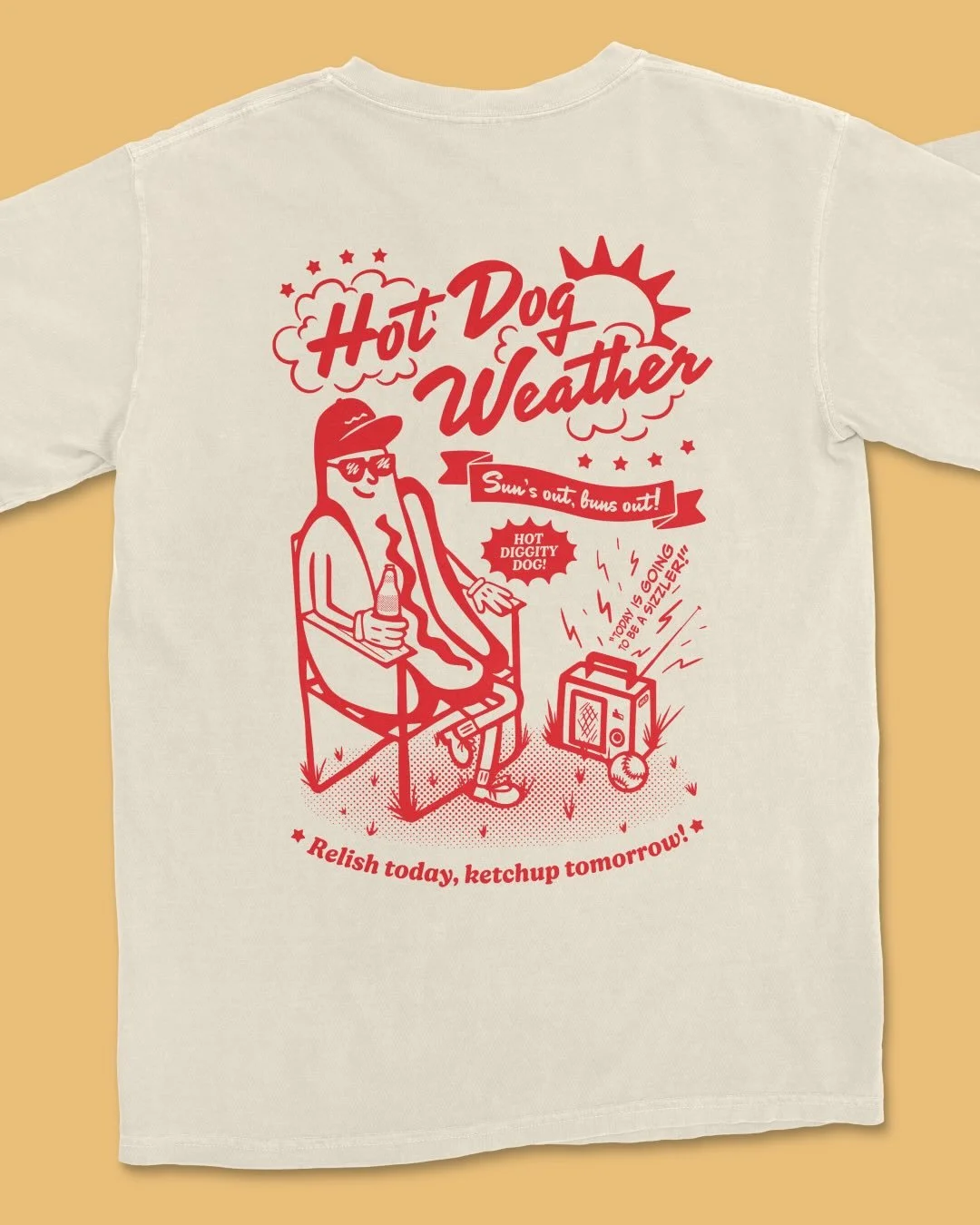 Sun&rsquo;s out, buns out!!! 🌭☀️

Another new shirt design for the @downtownop Art Fair on June 12-13. We will be set up right outside our studio on 80th street. Stop by to check out our collection of merch, goodies, and @dugoutpaperco stationery. 
