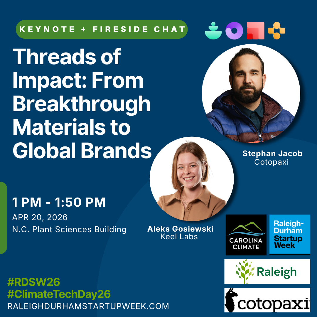 Keynote from Cotopaxi Founder Stephan Jacob, followed by a fireside chat with Keel Labs exploring how sustainable materials and supply chain innovation are reshaping the future of textiles and apparel.