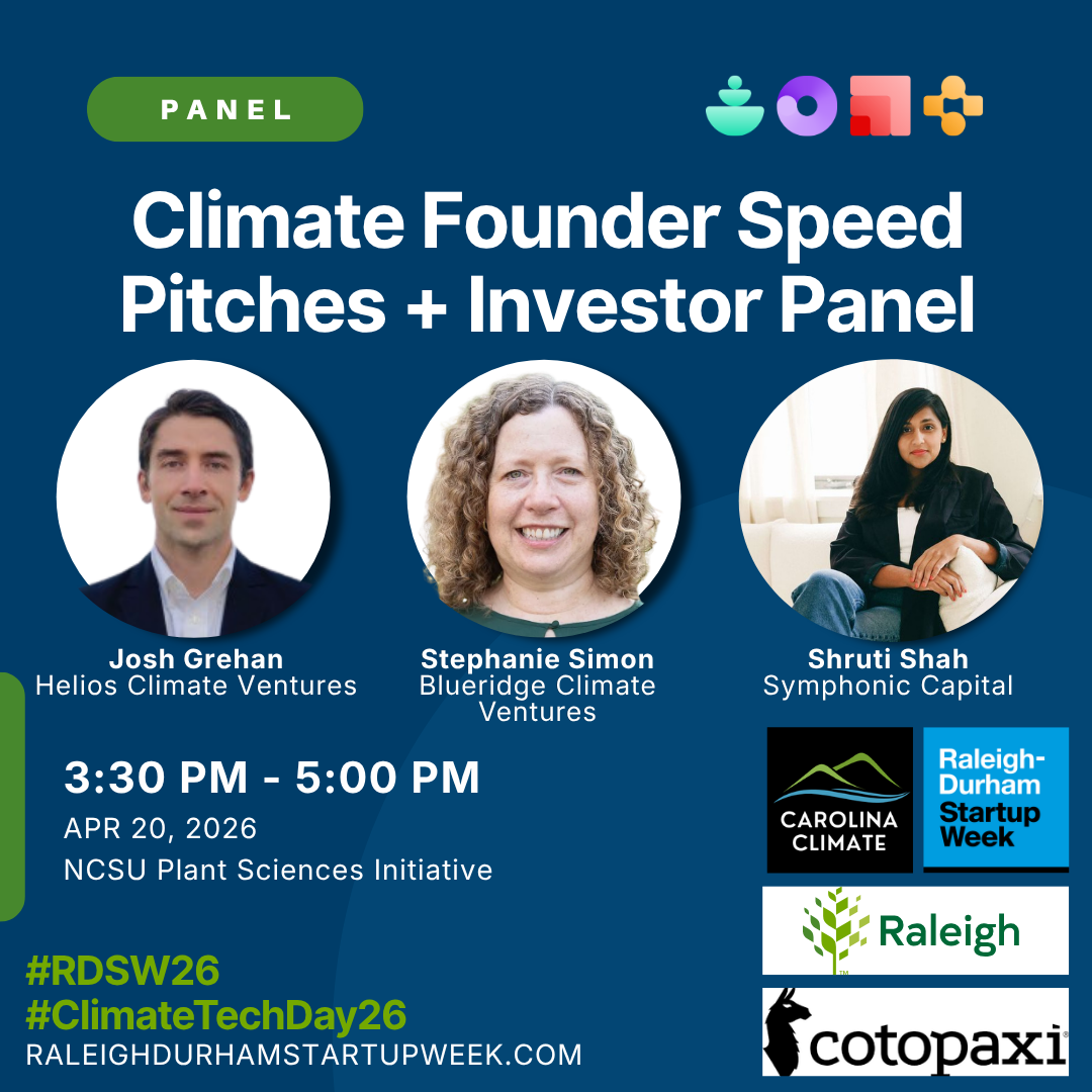 Live founder pitches followed by real-time investor feedback and a candid discussion on the climate funding landscape — what works, what doesn’t, and how to build momentum in the Southeast.