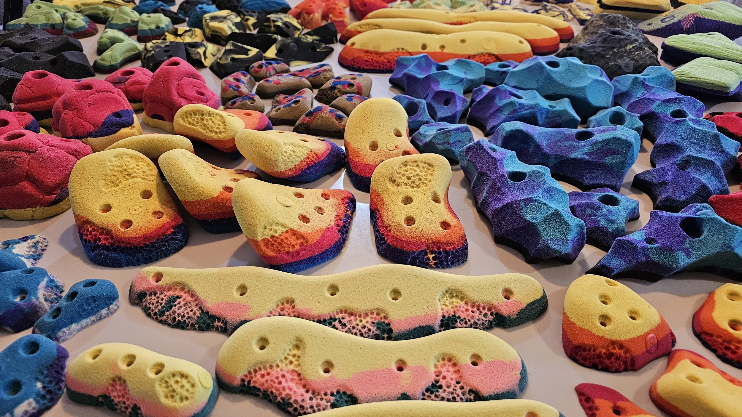 Colorful Barnholds rock climbing holds, custom sets for homewall bouldering gyms.  Unique Artistic one of a kind gifts for climbers.  Kid friendly home wall fitness starter sets