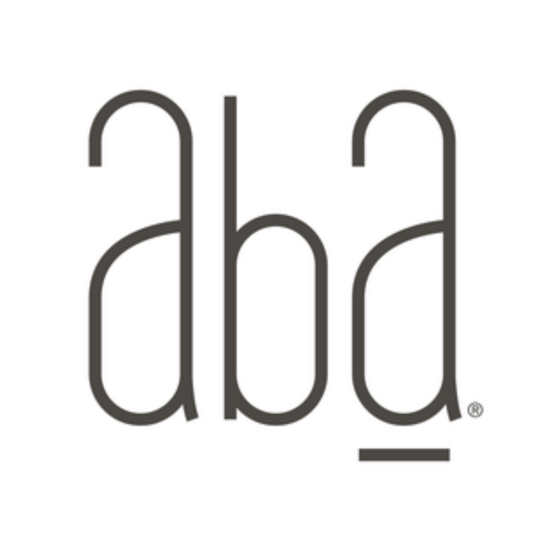 Logo for aba featuring stylized typography that reads "ABA".  