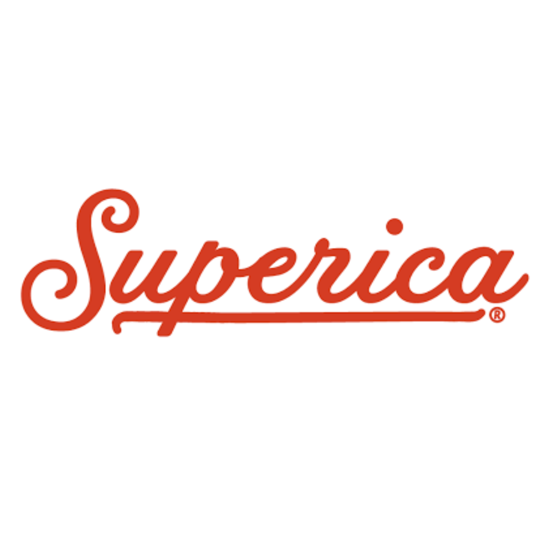 Logo for Superica with red cursive font that reads "Superica" and is underlined. 