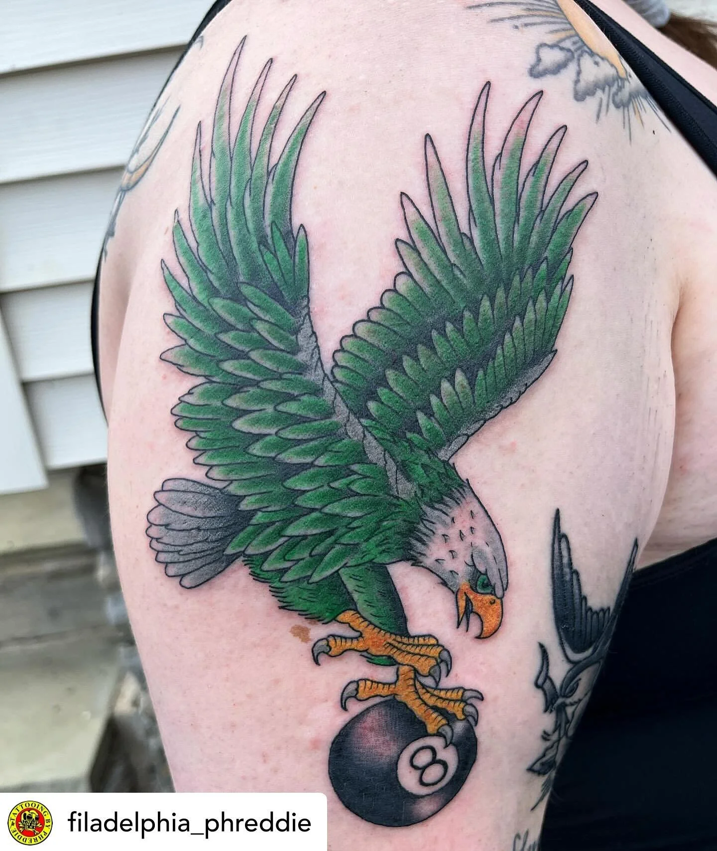 Birds season is just around the corner!  Check out this 🦅 done by @filadelphia_phreddie at #havertownelectrictattoo 

#delco 
#delcotattooshops 
#havertown