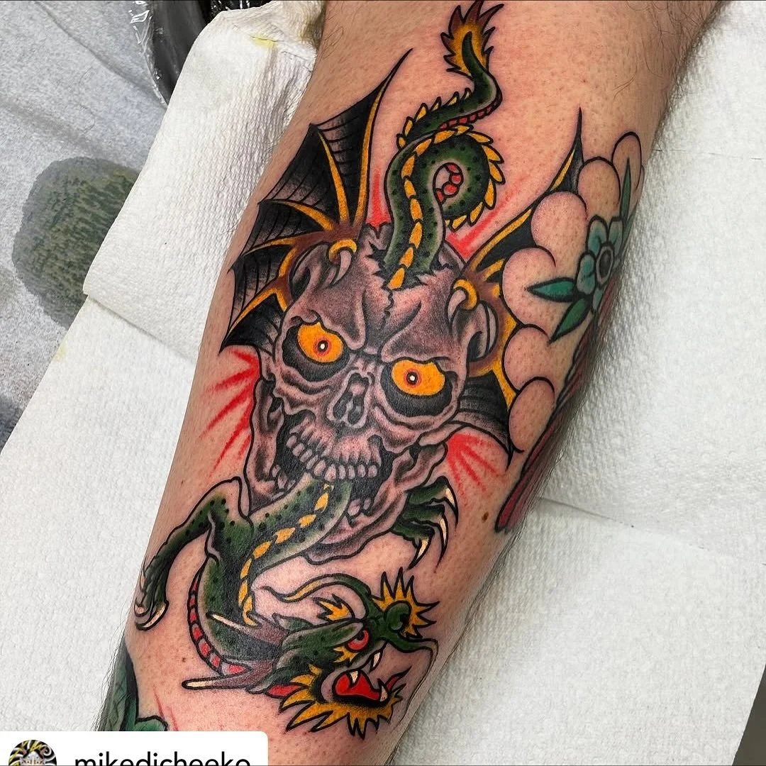 Dragon &amp; Skull made by @mikedicheeko at #havertownelectrictattoo 

#havertown 
#delco 
#delcotattooshops