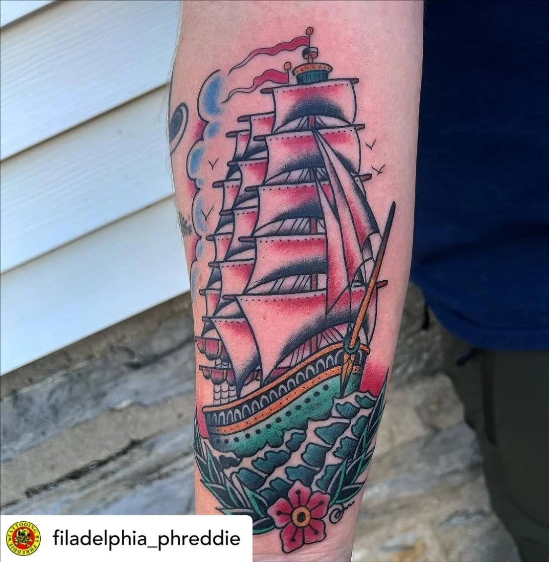 Clipper ship done by @filadelphia_phreddie at #havertownelectrictattoo 

#delco 
#delcotattooshops 
#havertown