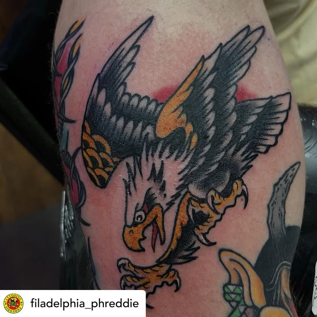 From paper to skin! Eagle by @filadelphia_phreddie done at #havertownelectrictattoo 

We are open 7 days!
Walk-Ins Always Welcome!