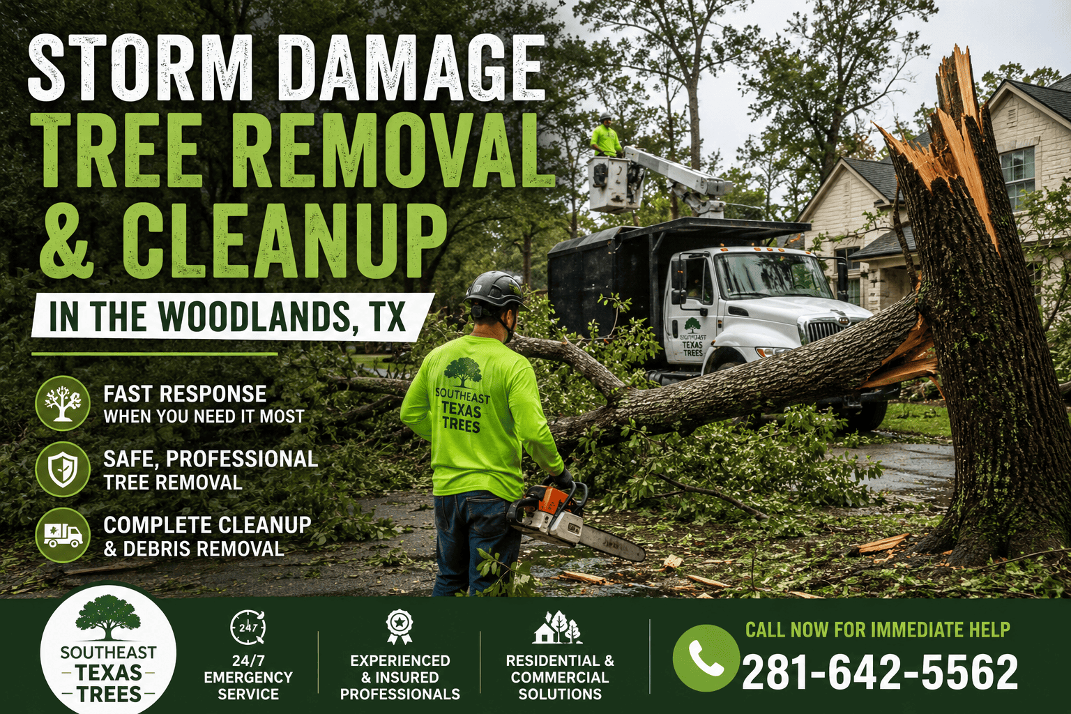 Storm Damage Tree Removal &amp; Cleanup in The Woodlands, TX