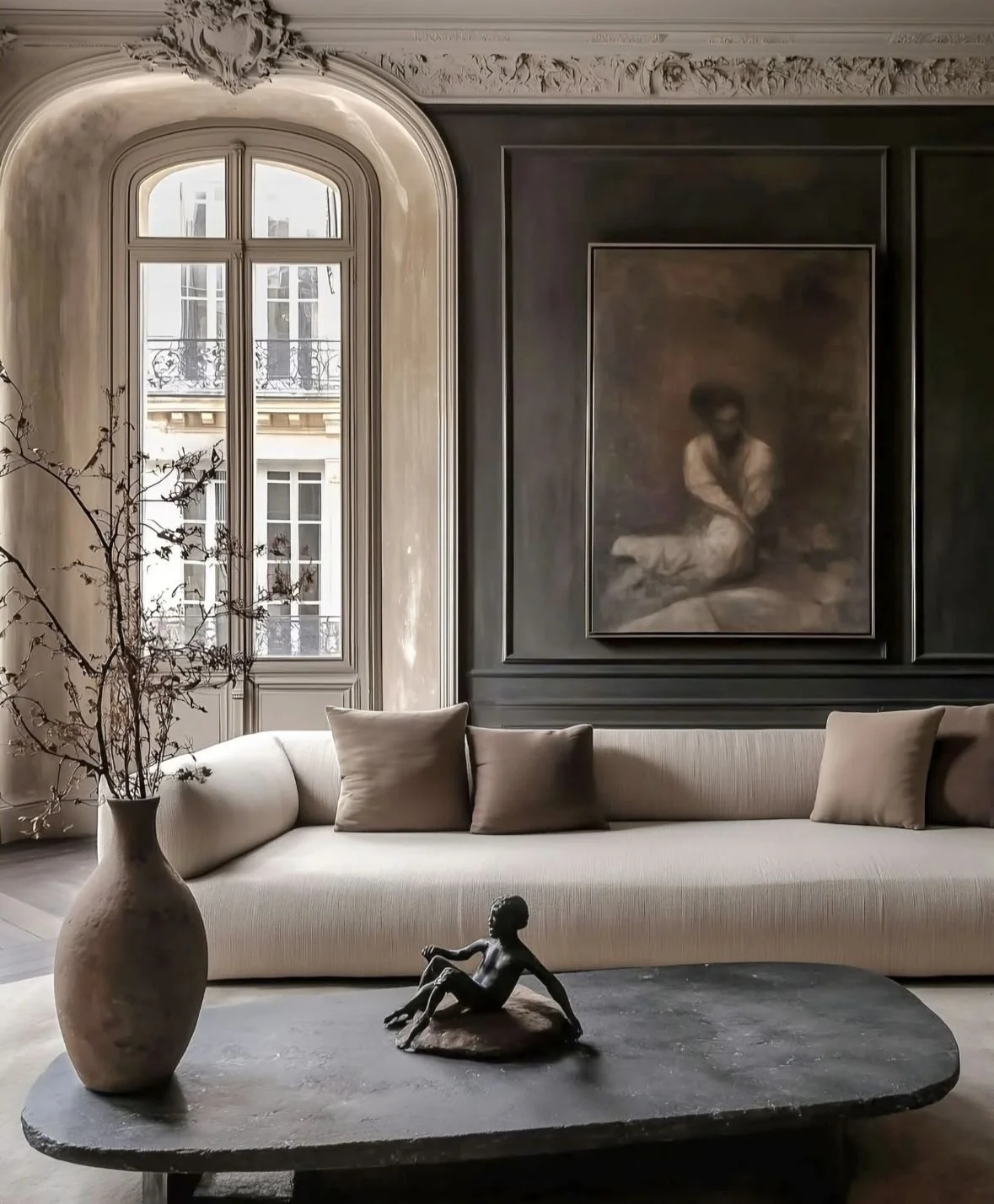 modern classic living room with architectural details and art