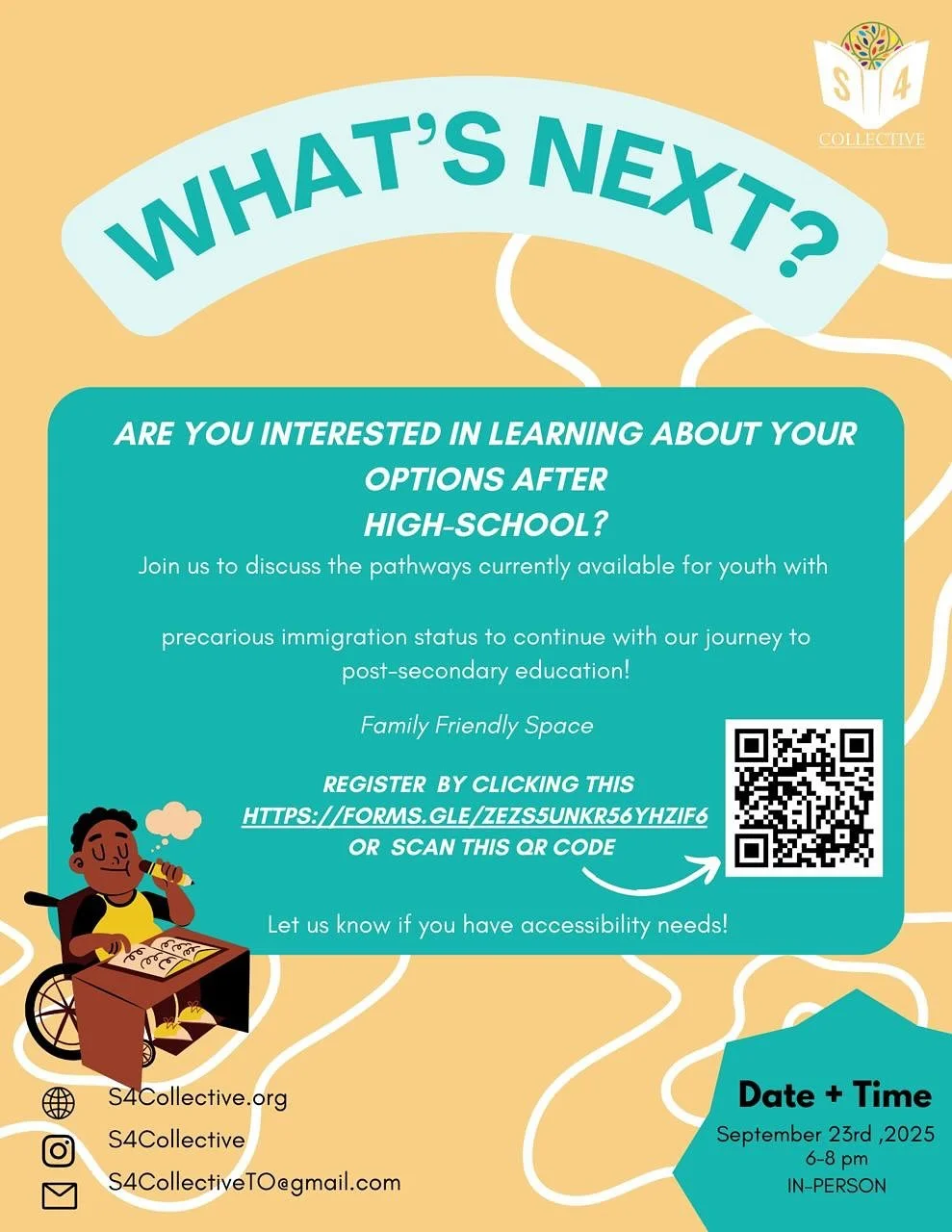 What&rsquo;s Next After High School? 🎓🎒✏️🏫

Join us on September 23rd as we explore pathways to postsecondary education for youth with precarious immigration status. 🏫

This will be a safe and welcoming space to learn, connect, and dream big abou