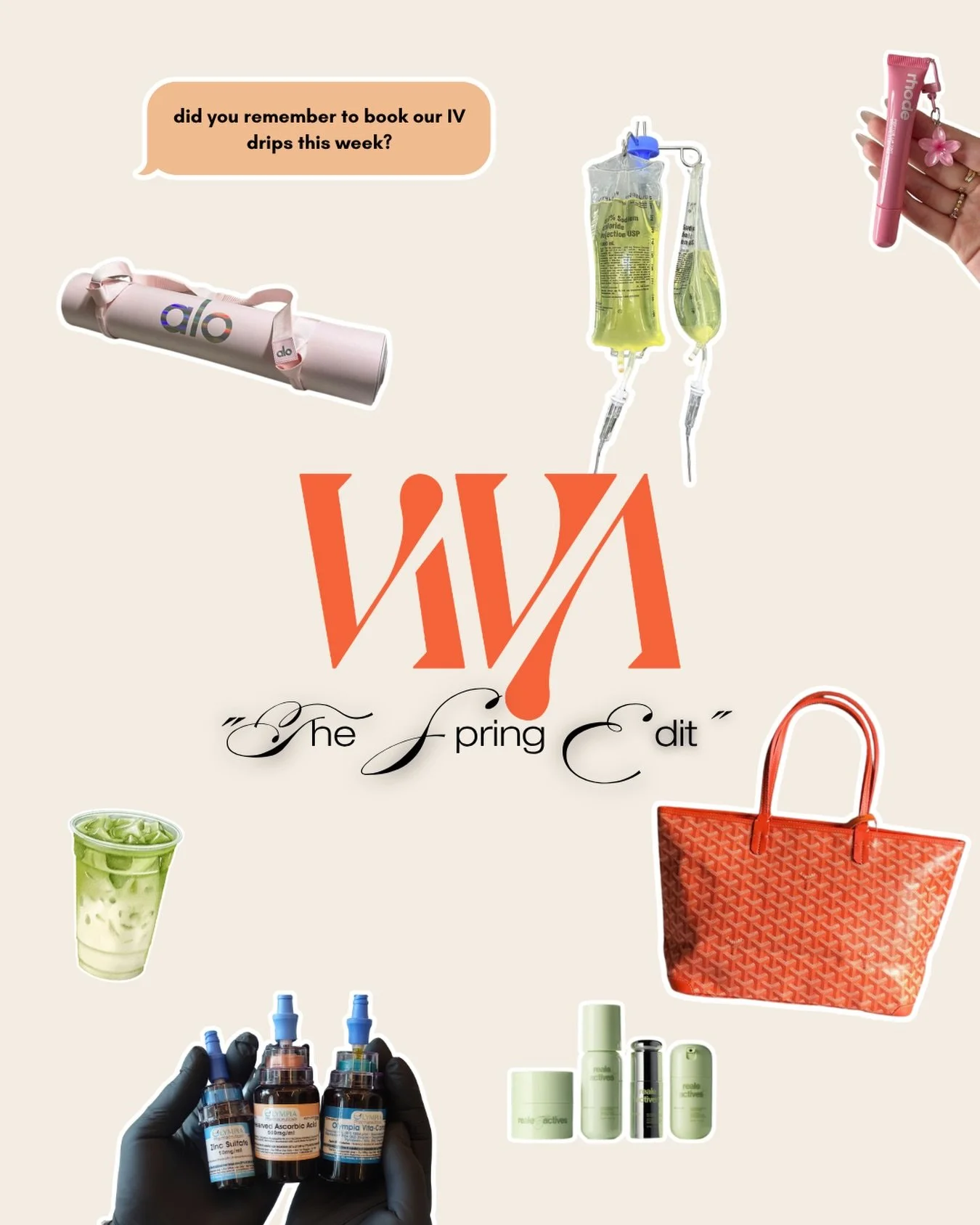 SPRING EDIT 🌷

currently on repeat:
 IV drips, matcha runs, pilates mornings, vitamin boosts, oversized totes, hydration everywhere, and booking the self-care appointment before the week gets away from you.

Boston spring essentials &mdash; the Viva