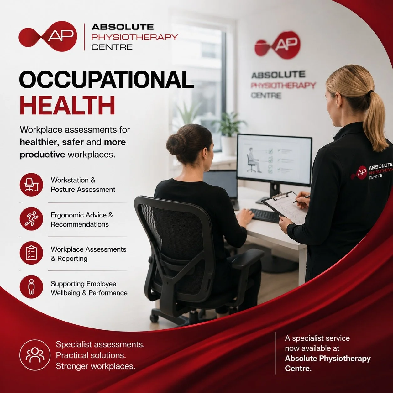 Not your usual physio post today&hellip; 👩&zwj;💼💻

At Absolute Physiotherapy Centre we&rsquo;re really proud to offer occupational health and workplace assessment services alongside all of our clinical specialisms.

Emma spent today carrying out w