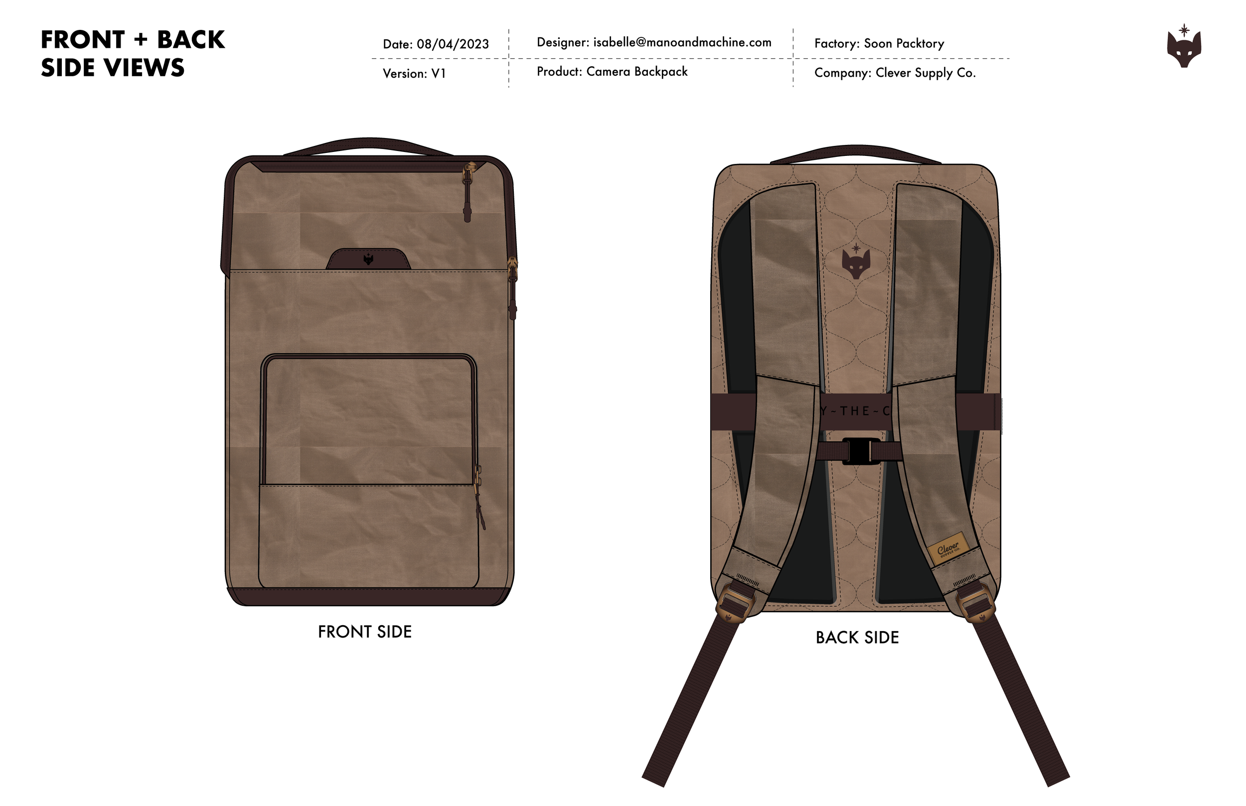 Clever_Supply_Camera_Backpack_Techpack_V1_08_09_2023_Front + Back Views.png