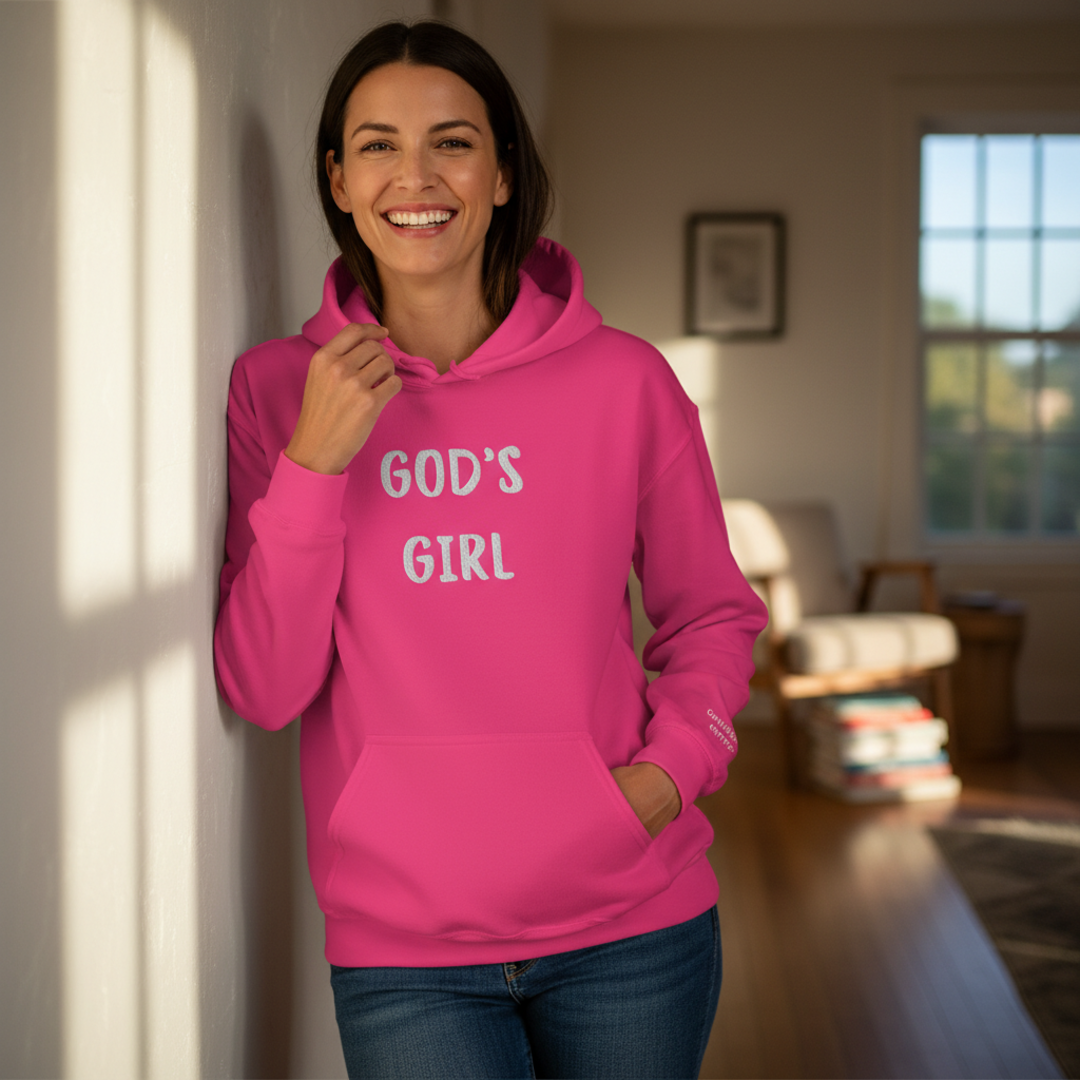 "God's Girl" Embroidered Hoodie | Galatians 3:26 Cuff Detail