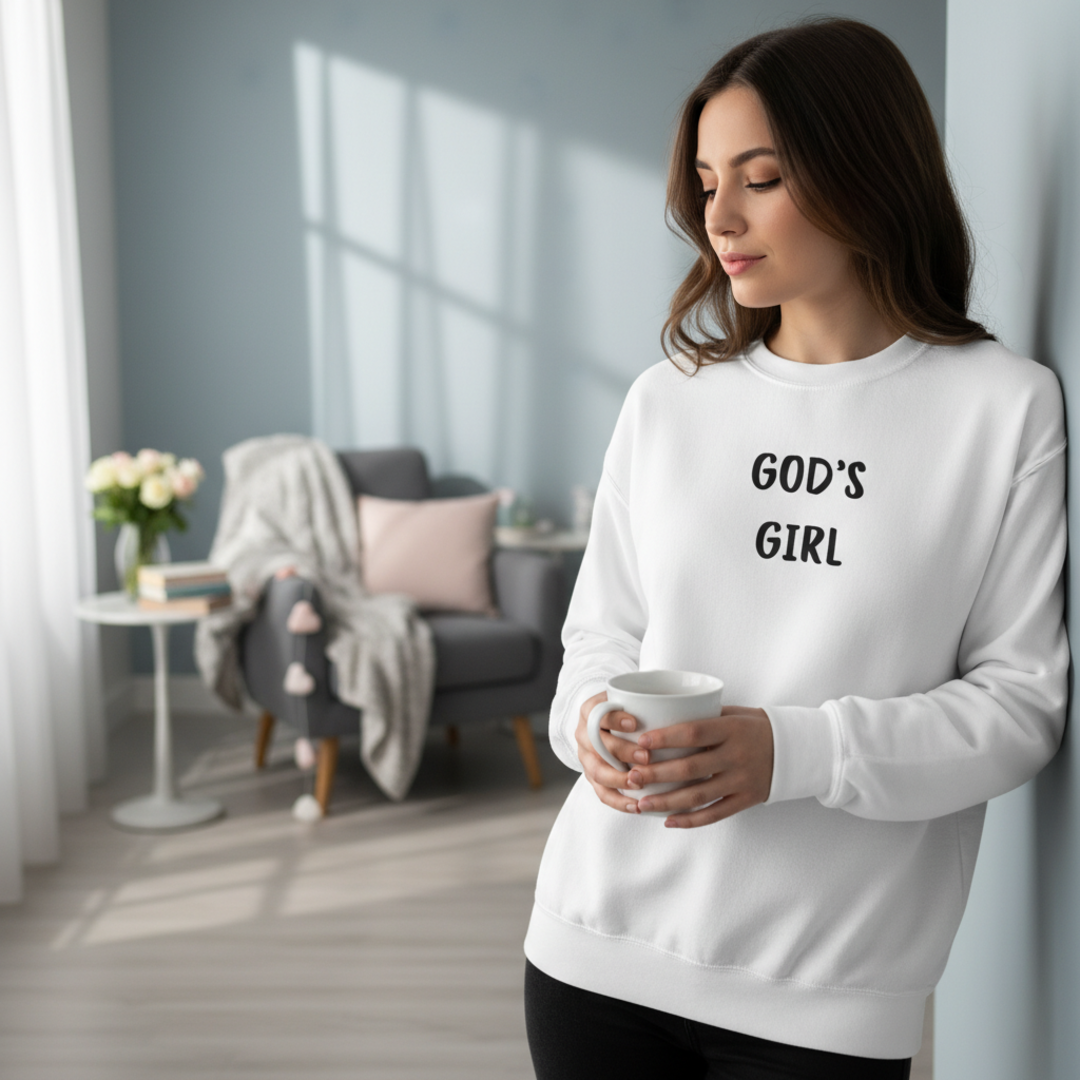 "God's Girl" Embroidered Sweatshirt | Galatians 3:26 Cuff Detail