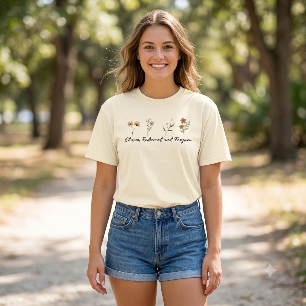 Chosen, Redeemed, Forgiven Wildflower Comfort Colors Tee