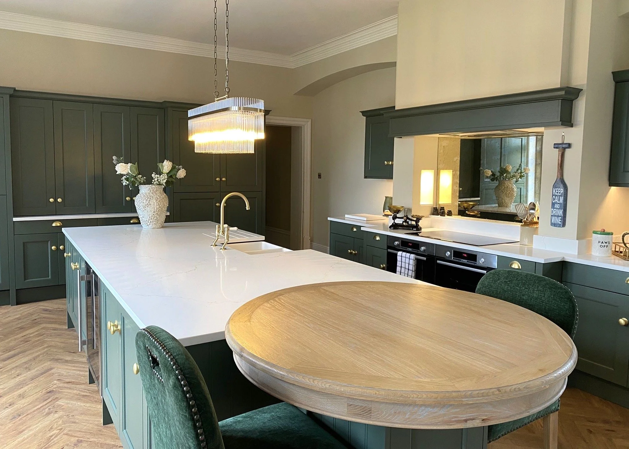 Clients original table integrated into the kitchen island.