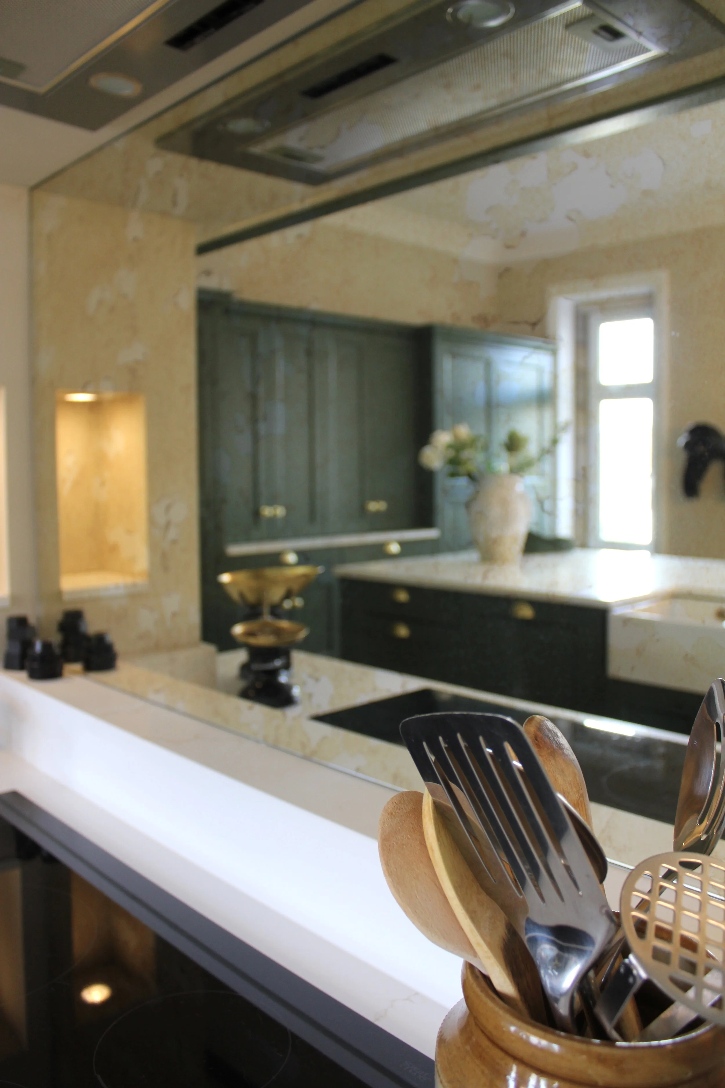 Antique Glass behind Stove