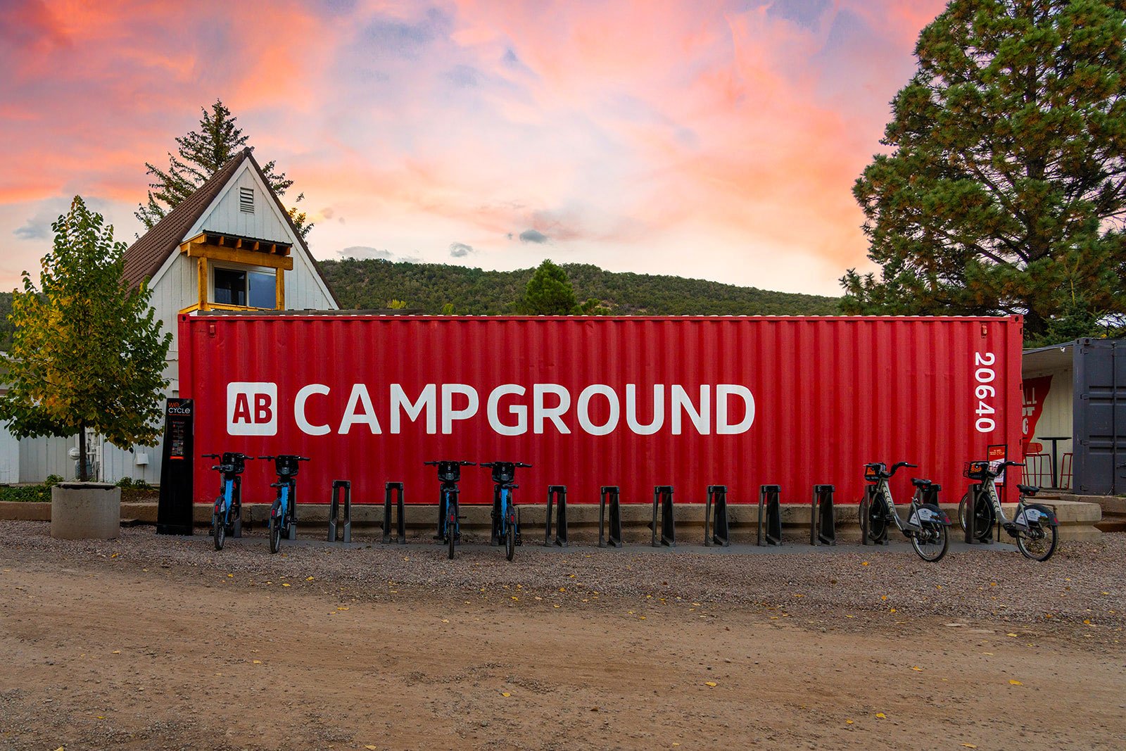 Red "AB Campground" shipping container with WE-cycle bike share station at Tiny Town

The red "AB Campground" container doubles as a WE-cycle bike share station, giving Tiny Town residents an easy way to get around the Basalt area car-free.