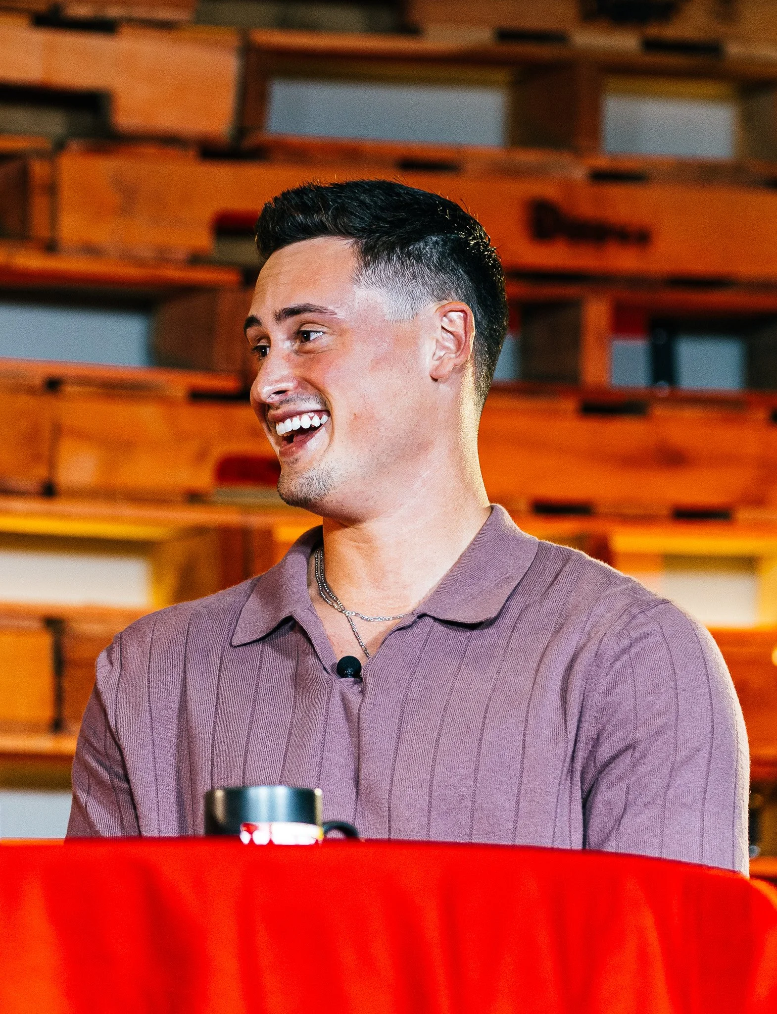 Matt Araiza on stage during the Kansas City Huddle live show