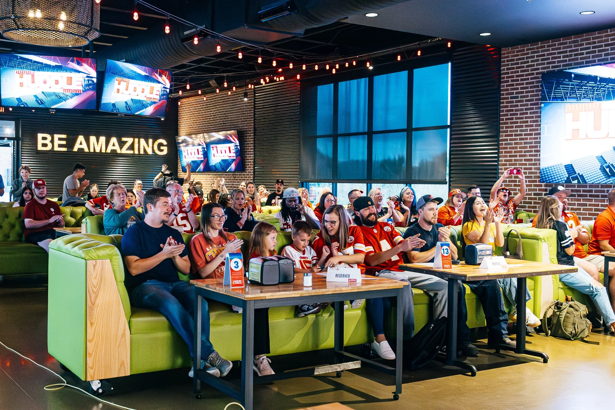 The audience at the Kansas City Huddle live taping at Chicken N Pickle