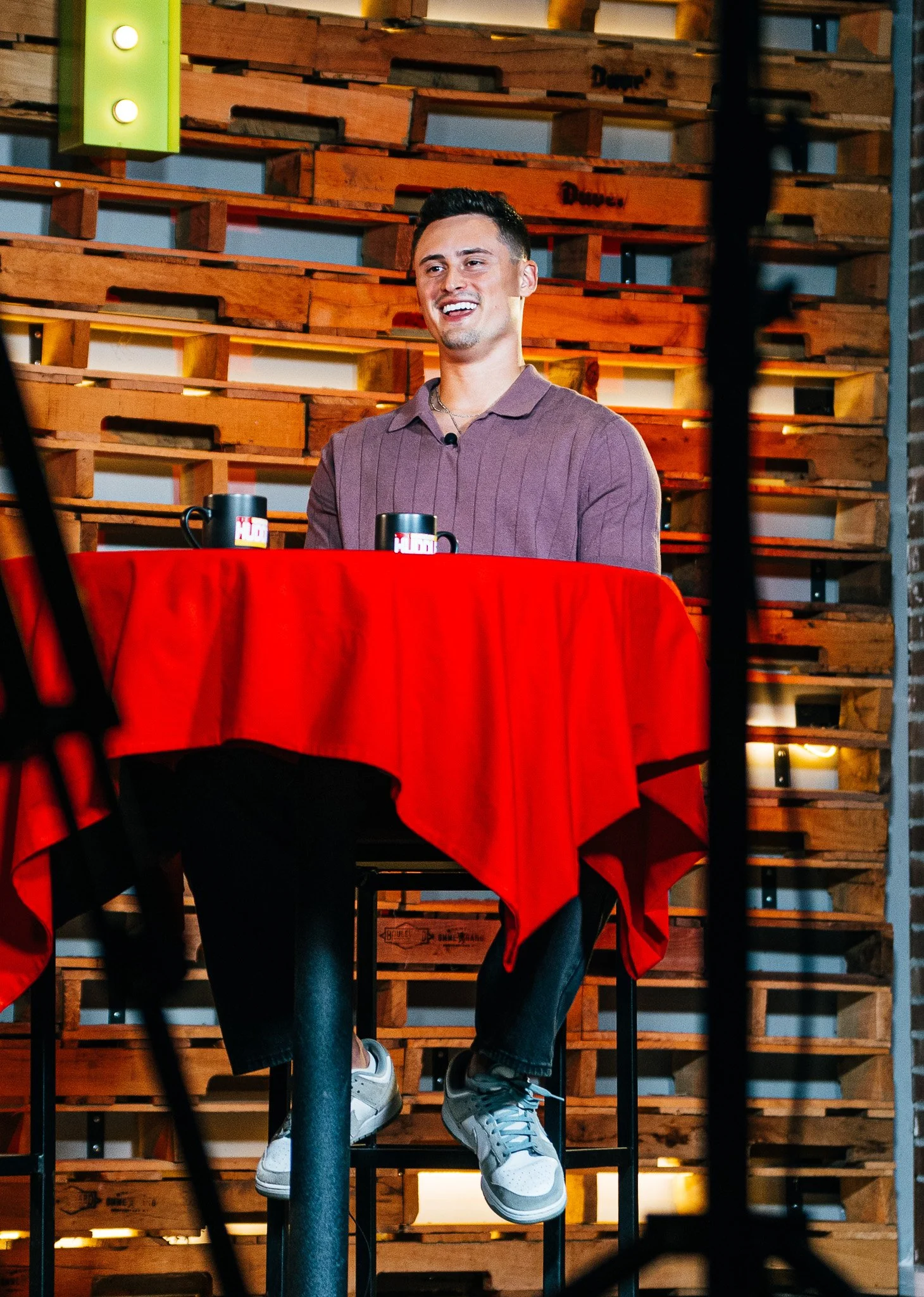 Matt Araiza answering questions during the Kansas City Huddle live show