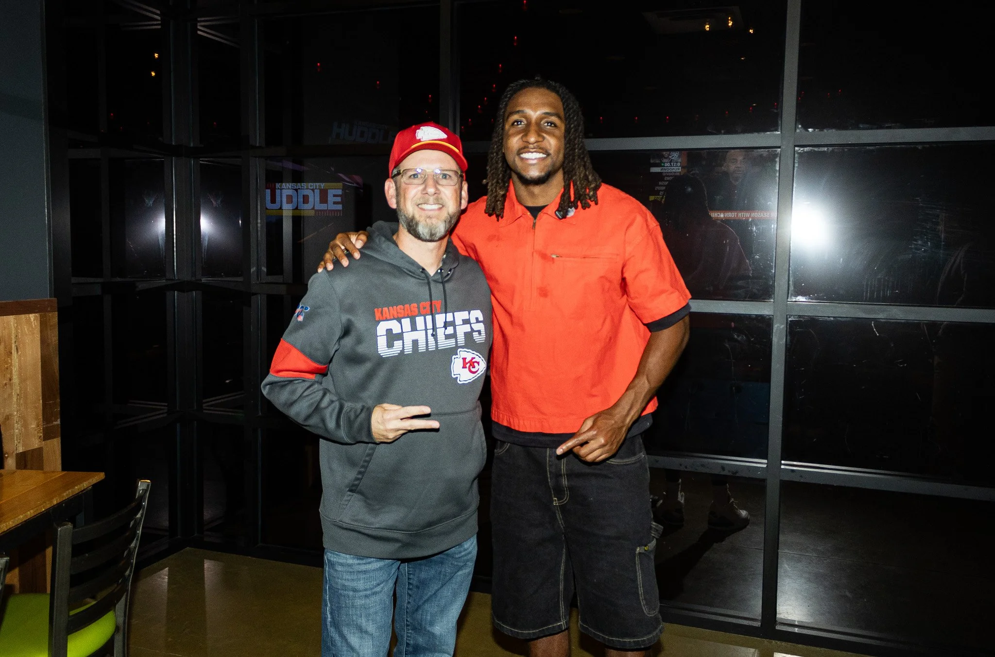 Nohl Williams smiles with a fan at Chicken N Pickle following the live taping.