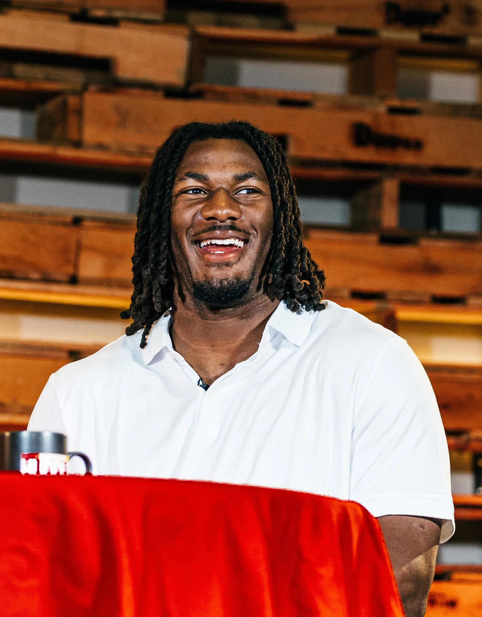 R Mason Thomas smiling during his Kansas City Huddle appearance