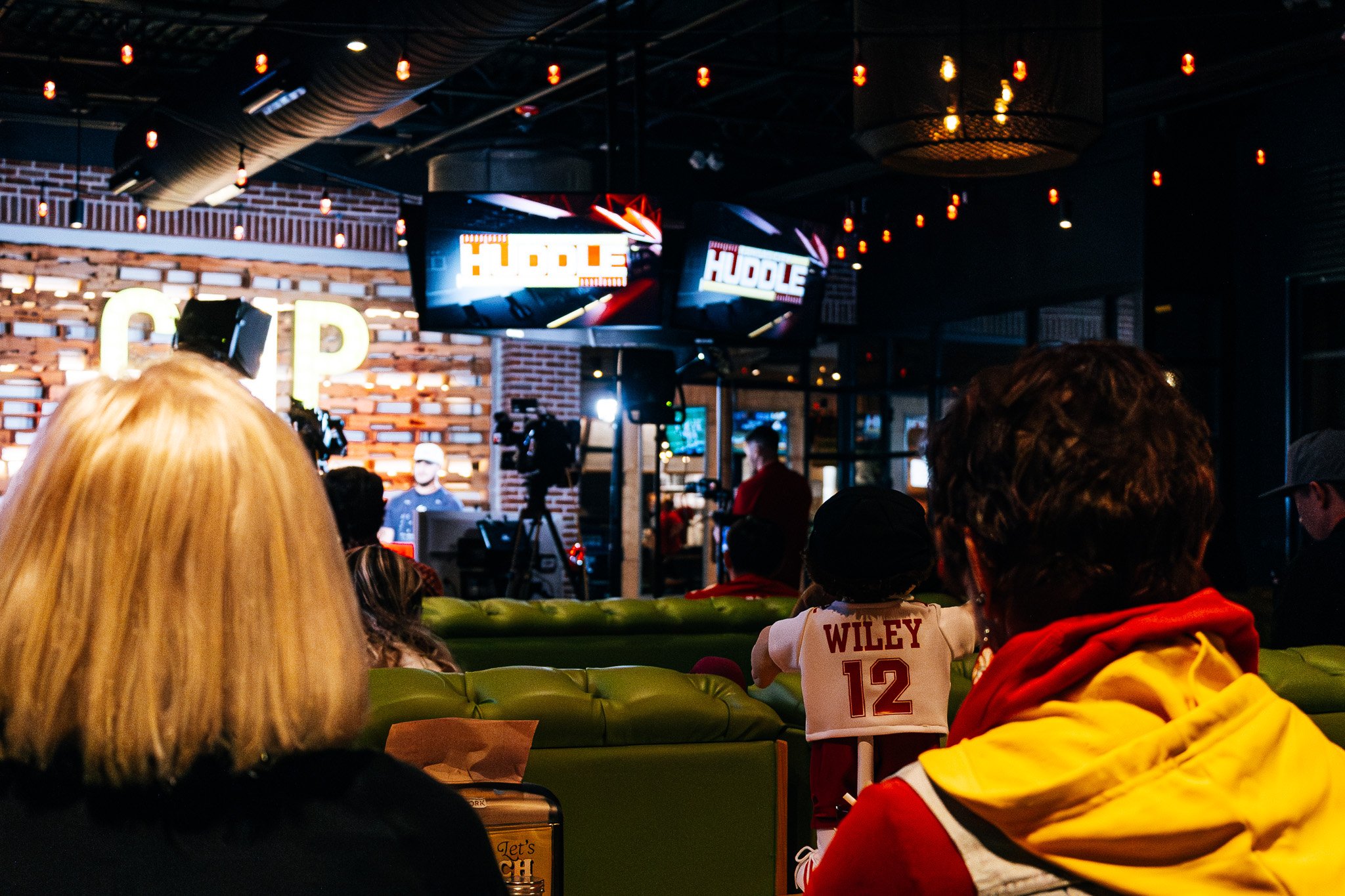 Fans watch Jared Wiley and Rob Collins during Kansas City Huddle at Chicken N Pickle.