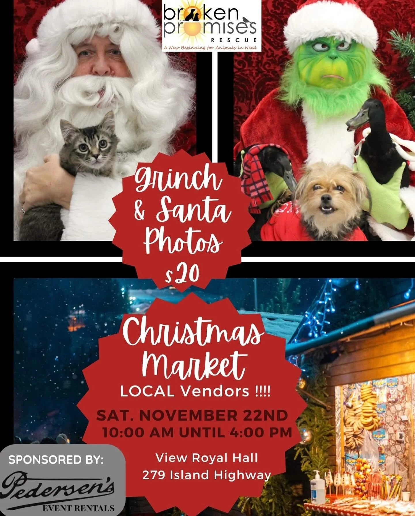 Come and check us out this Saturday ! 🎄🎁 plus bring your fur baby for a cute photo with Santa and the Grinch ! 🎅🏼🎄.