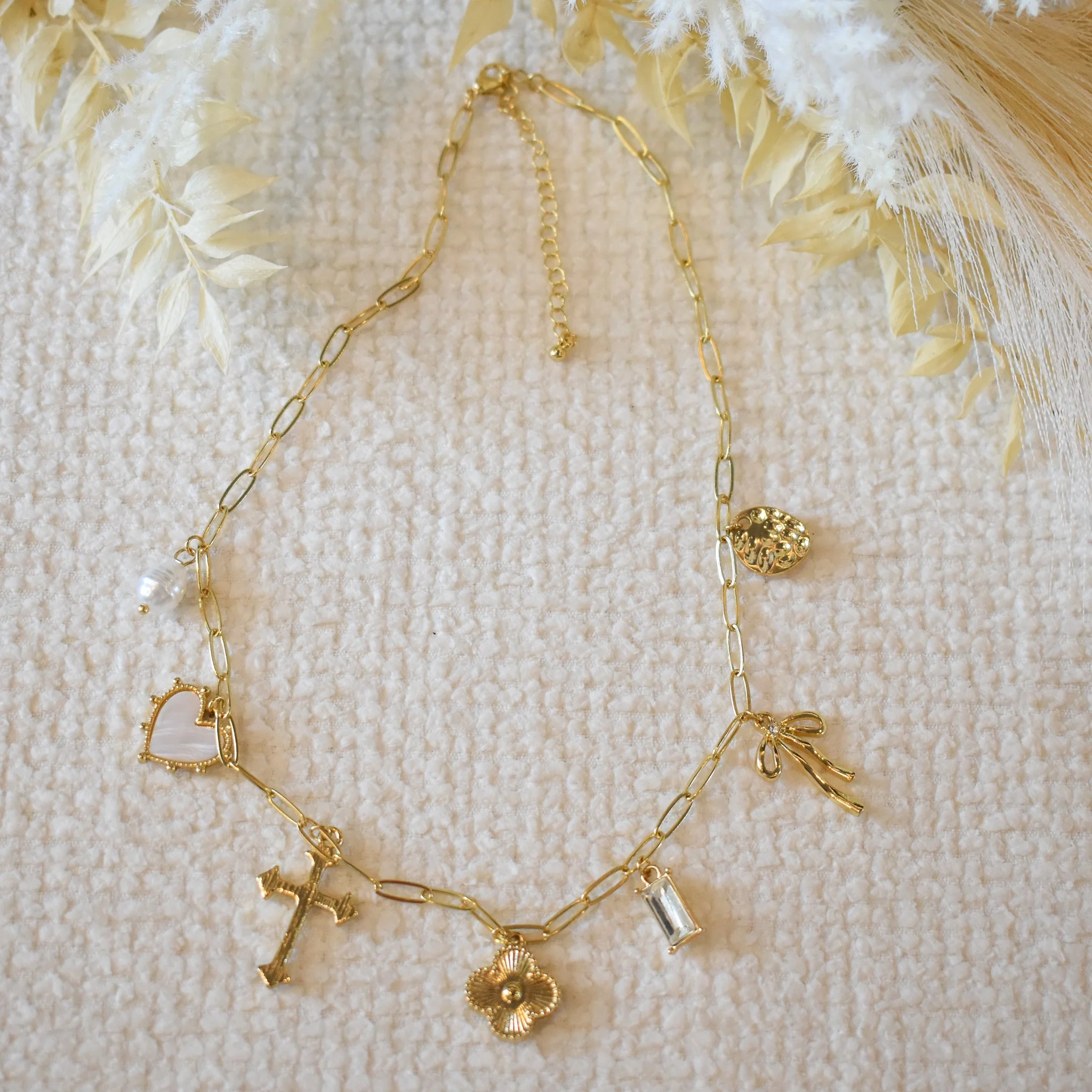 Cross Clover Multi Charm Necklace
