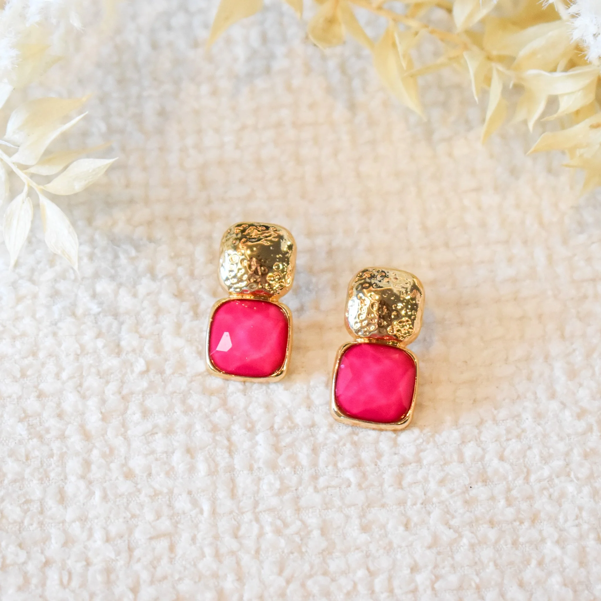 Fuchsia + Gold Textured Drops